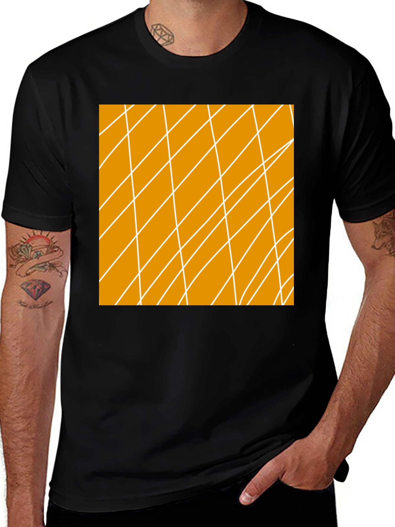 Geometric Lines Graphic Black T-Shirt