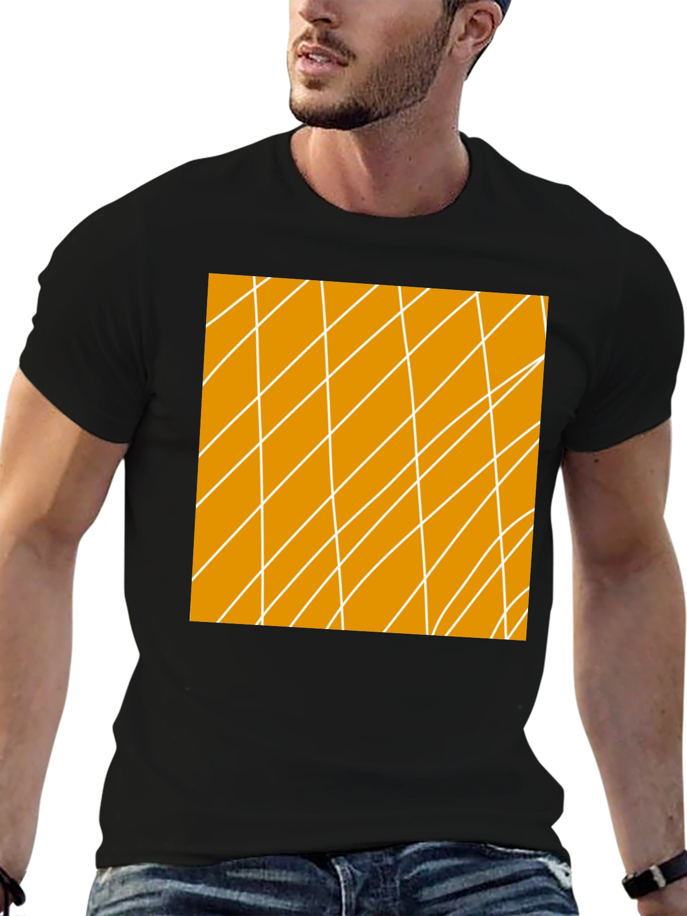 Geometric Lines Graphic Black T-Shirt