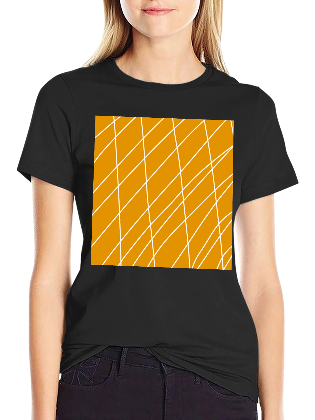 Geometric Lines Graphic Black T-Shirt
