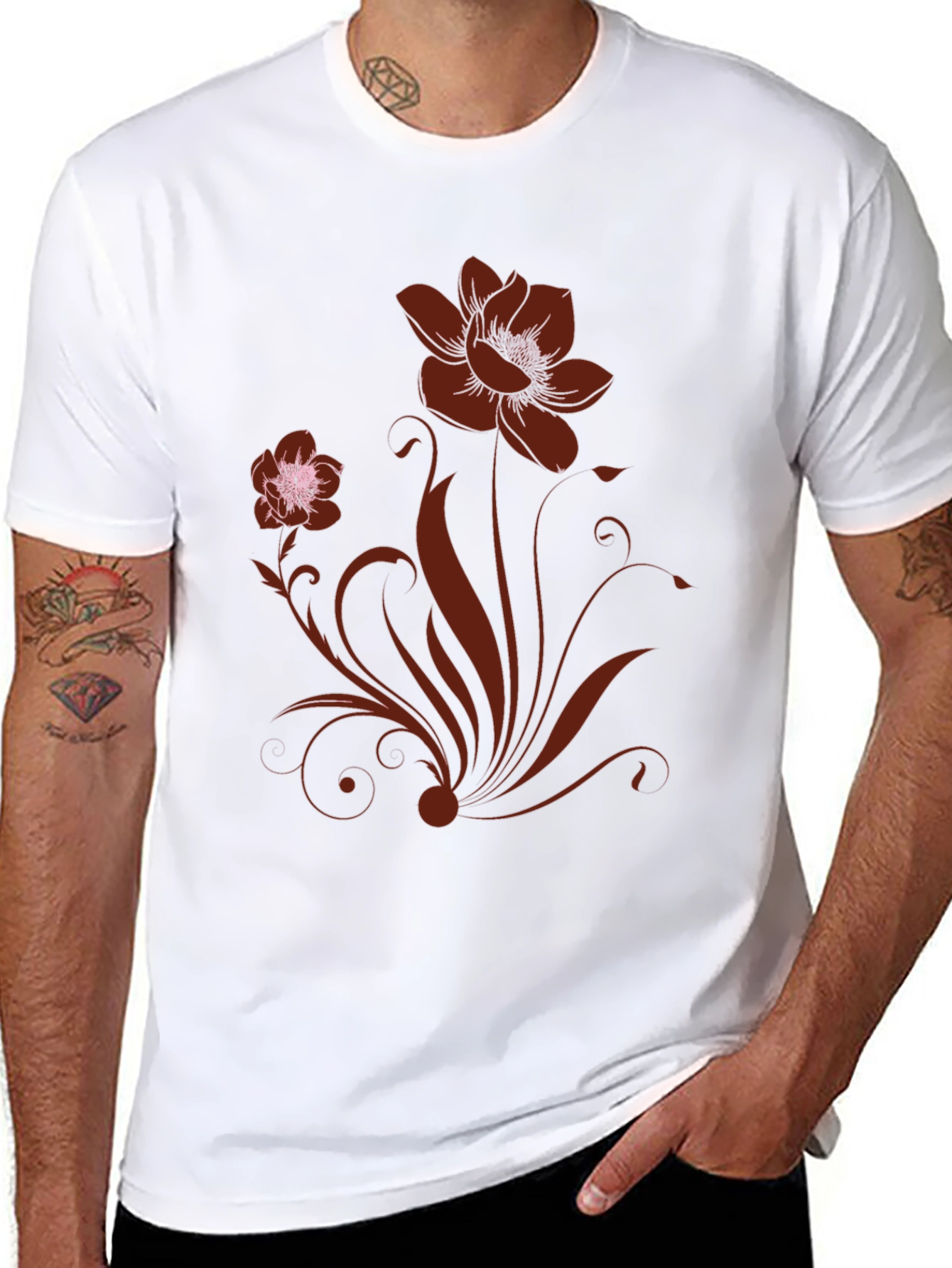 Floral Design Black T-Shirt