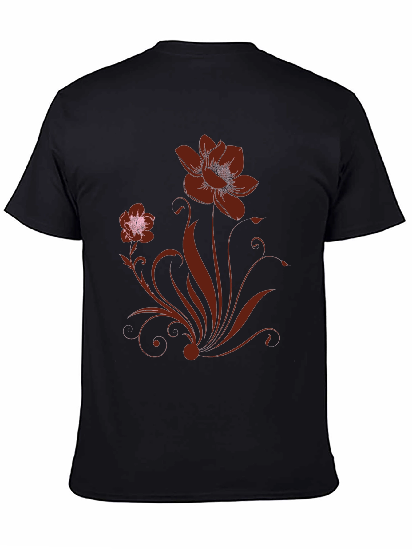 Floral Design Black T-Shirt