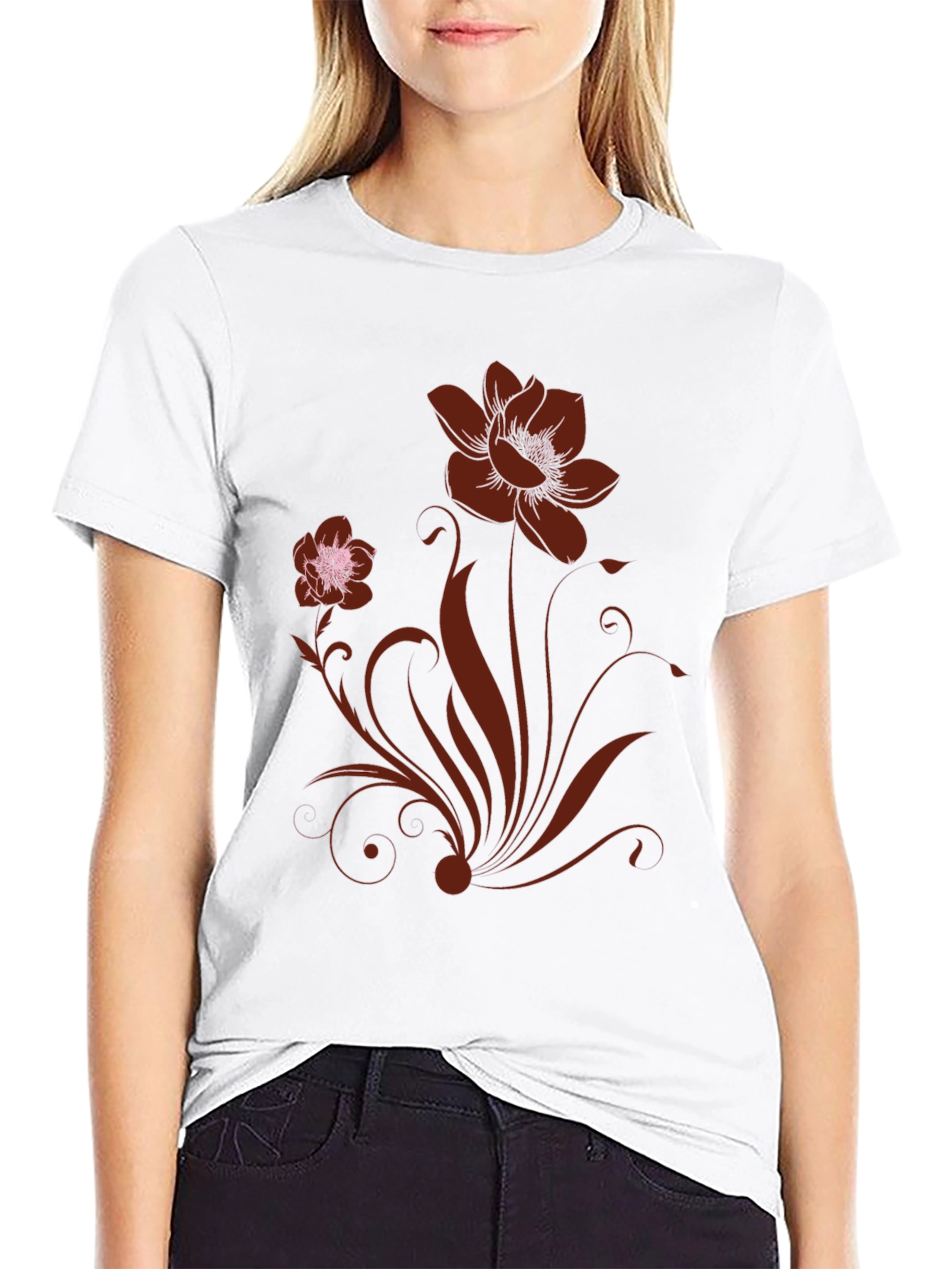 Floral Design Black T-Shirt