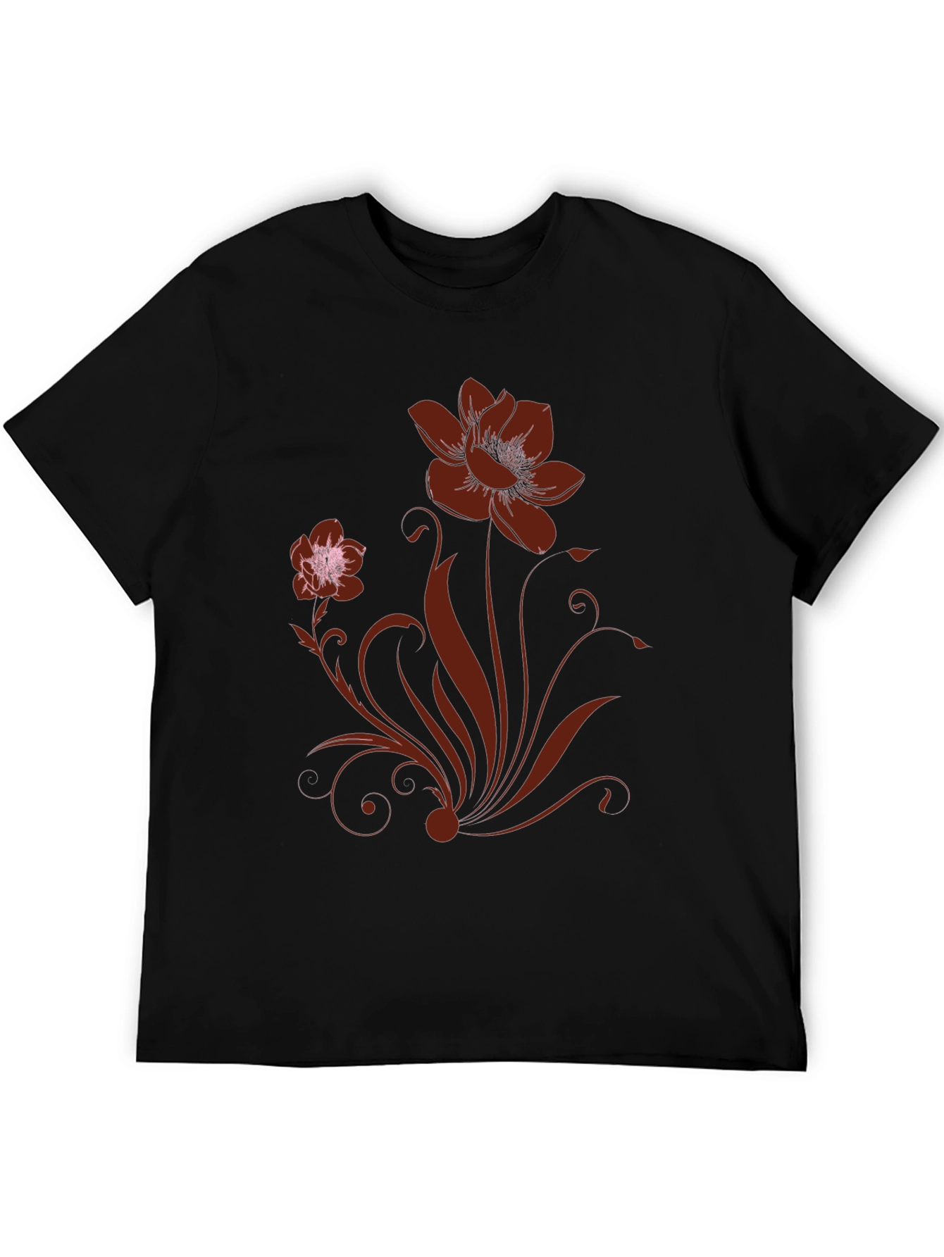 Floral Design Black T-Shirt