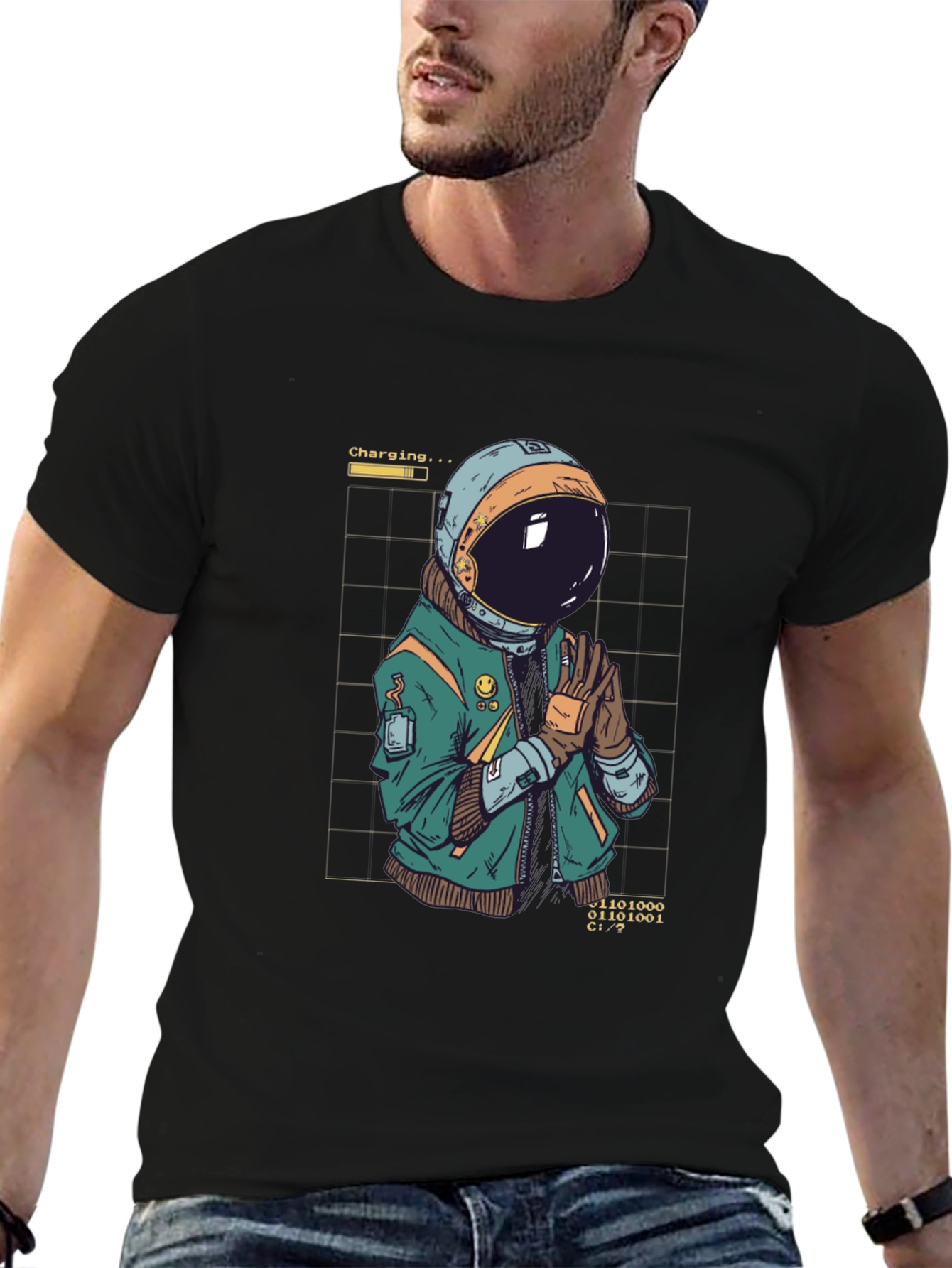 Astronaut Charging Graphic T-Shirt - Cool Space Design