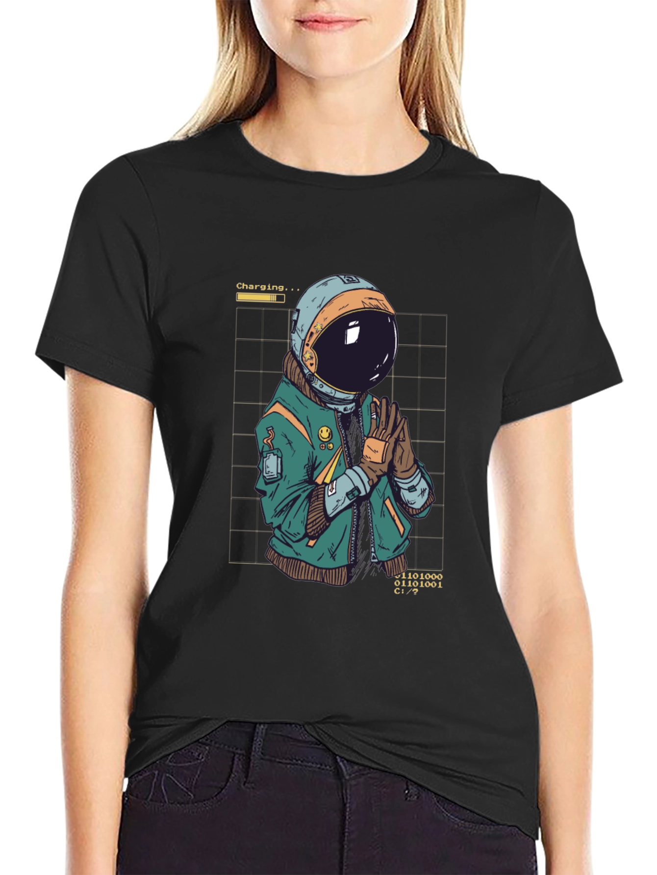 Astronaut Charging Graphic T-Shirt - Cool Space Design