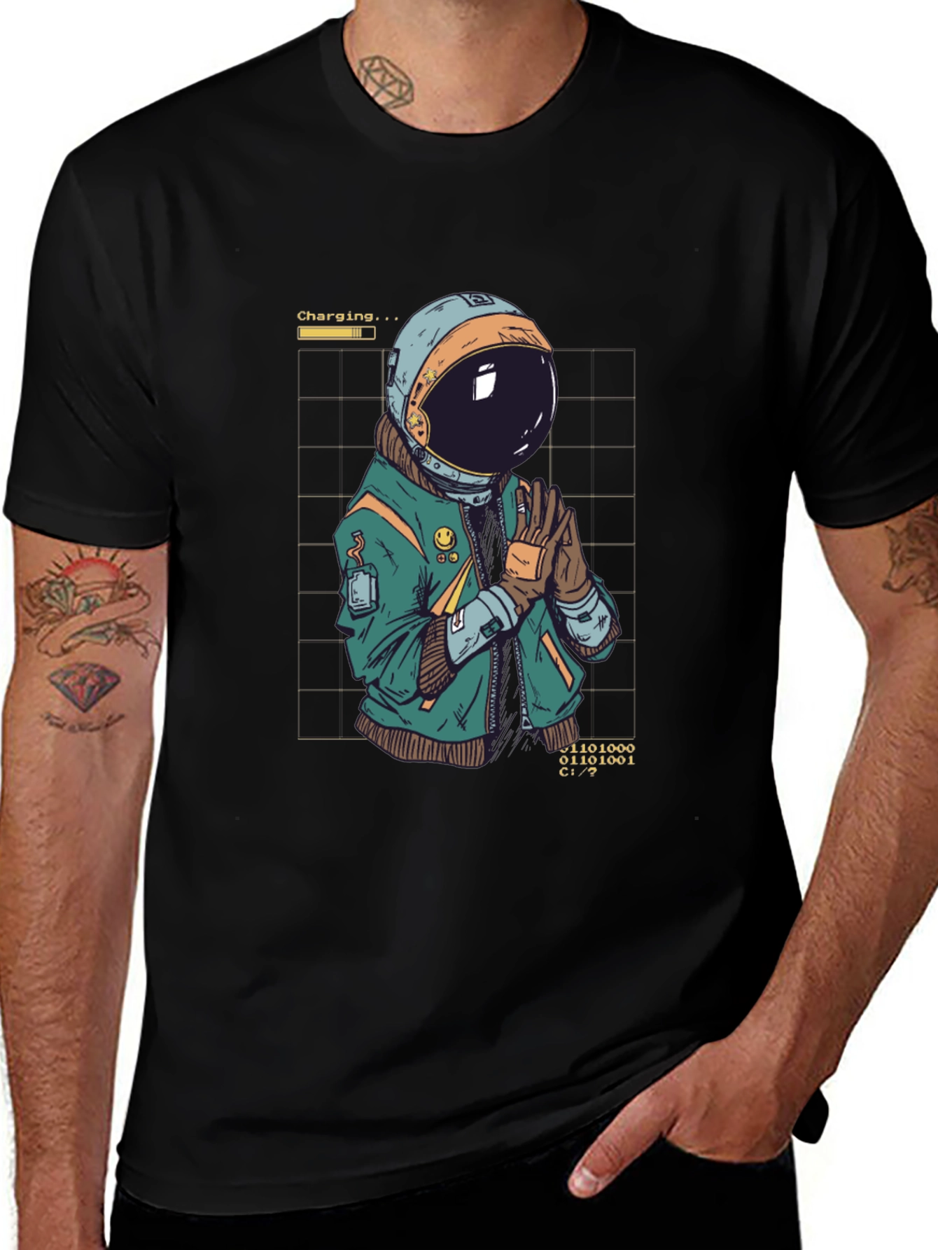 Astronaut Charging Graphic T-Shirt - Cool Space Design