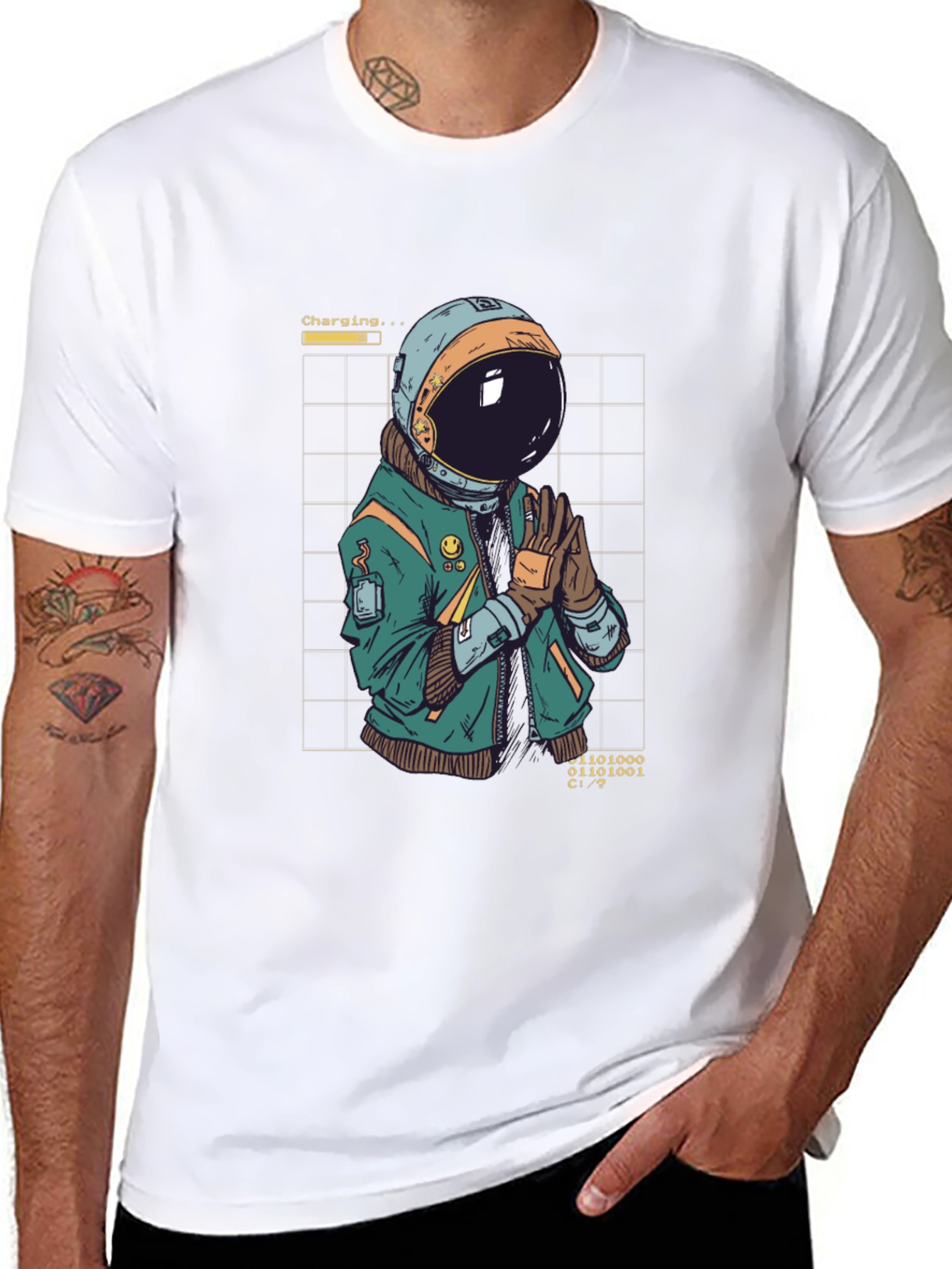 Astronaut Charging Graphic T-Shirt - Cool Space Design