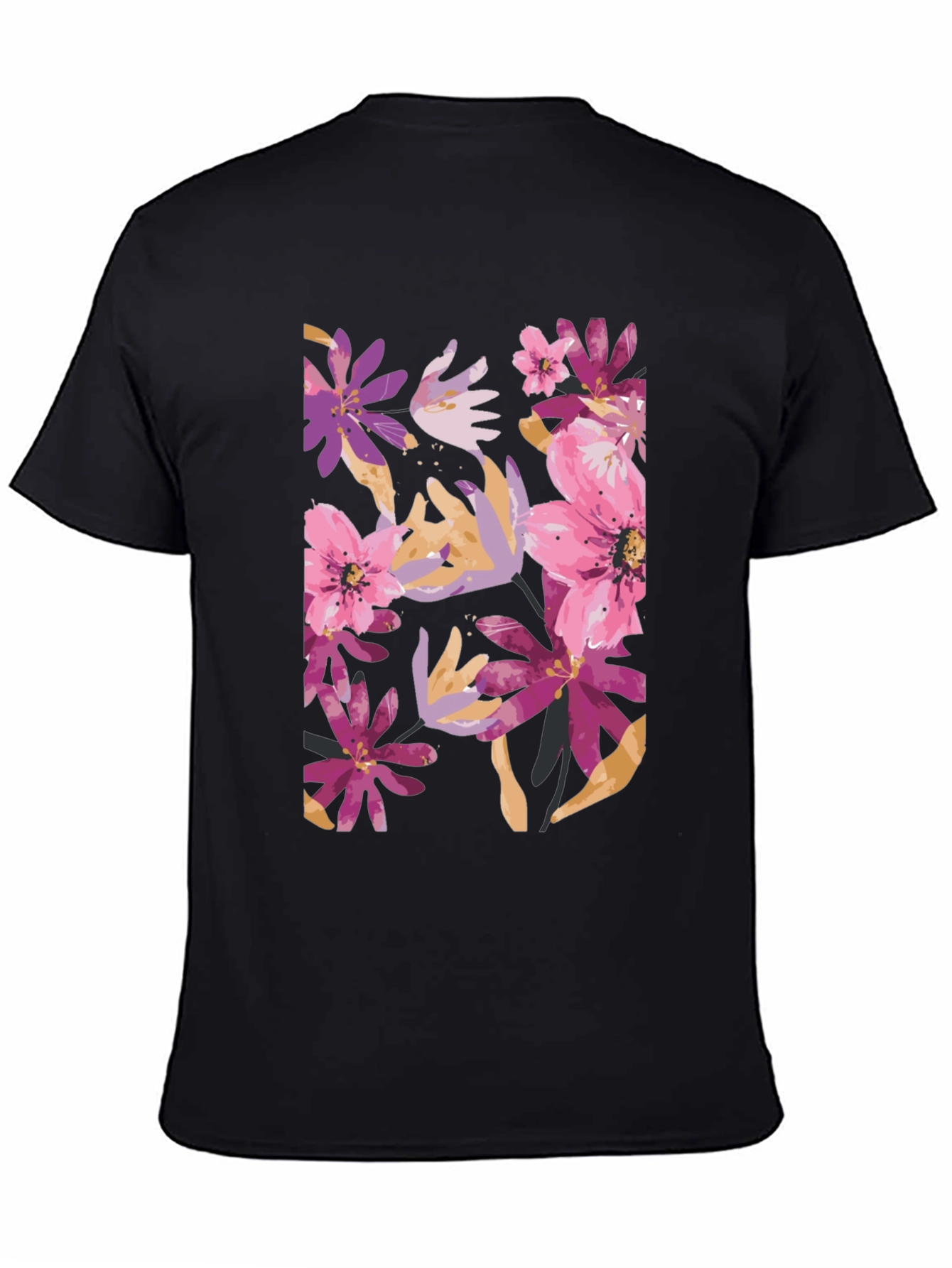 Floral Print Black Tee - Vibrant and Stylish