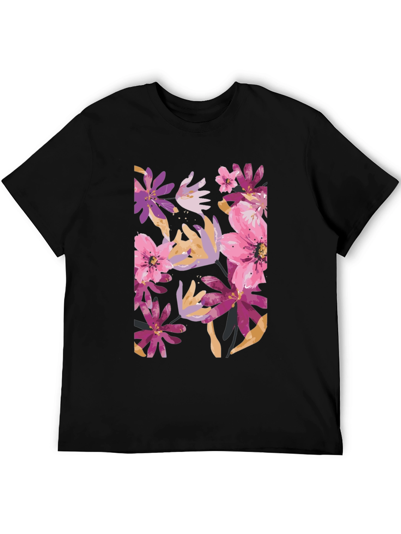 Floral Print Black Tee - Vibrant and Stylish