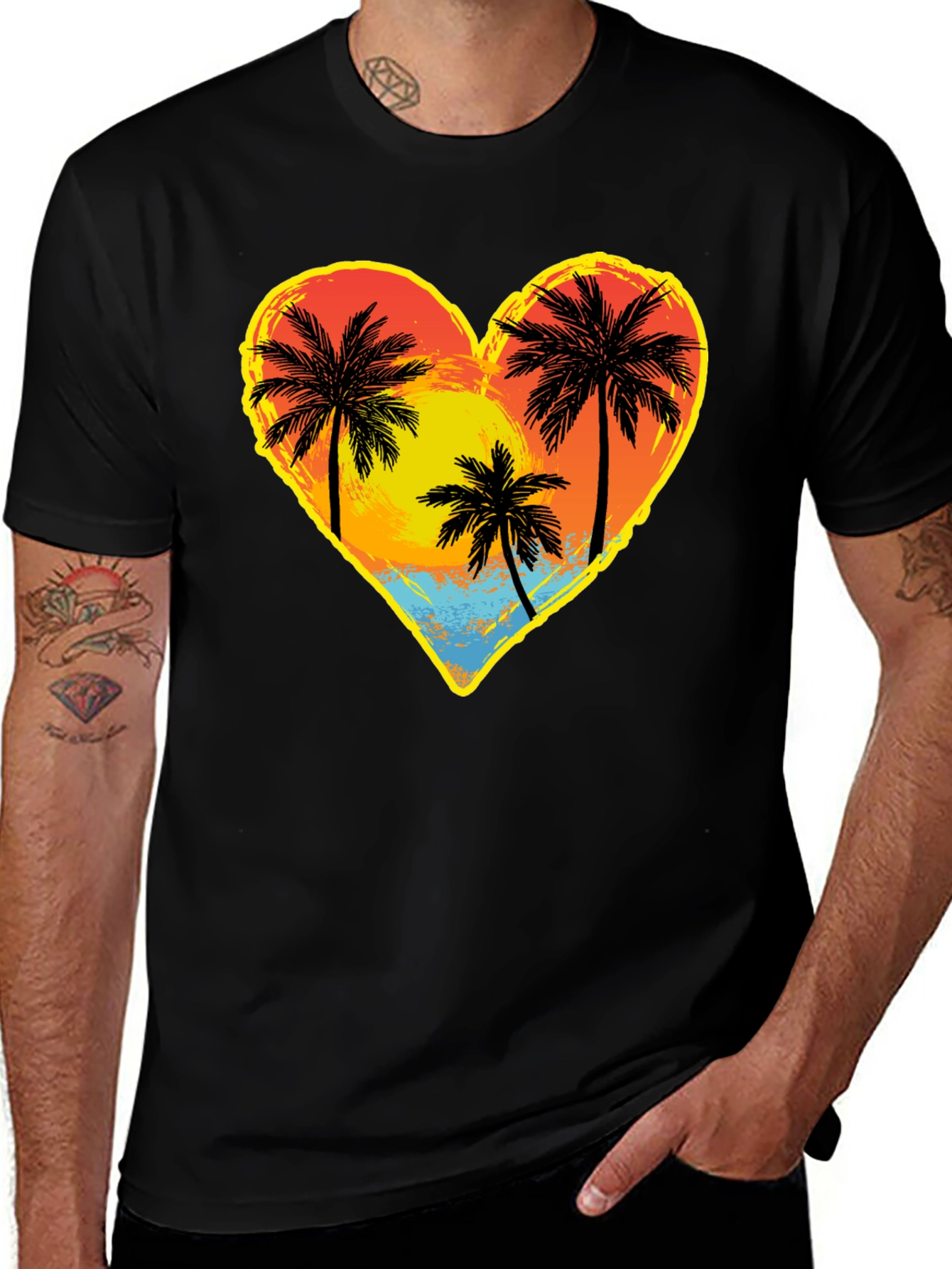 Palm Tree Heart Graphic Tee - Island Sunset Vibes