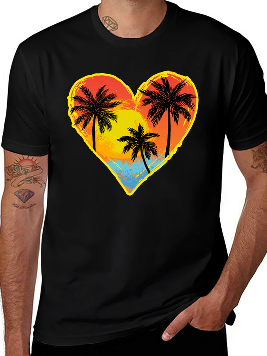 Palm Tree Heart Graphic Tee - Island Sunset Vibes