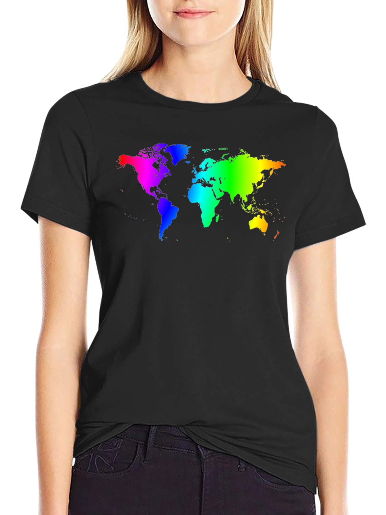 Rainbow World Map Graphic T-Shirt