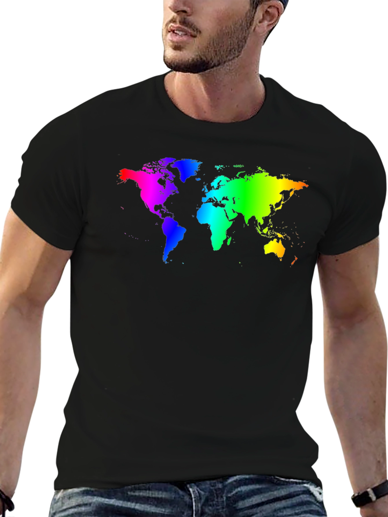 Rainbow World Map Graphic T-Shirt