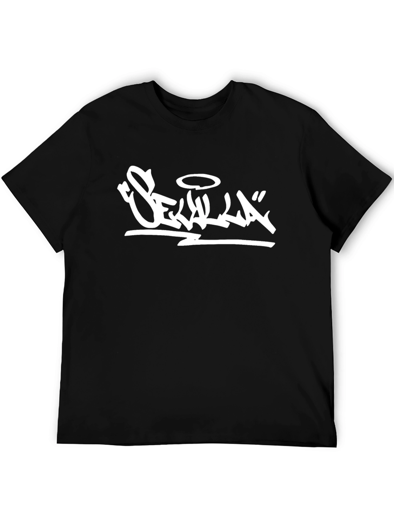 Black T-Shirt with White Graphic Print
