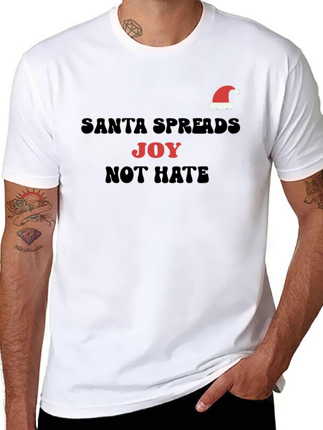 Santa Spreads Joy Graphic T-Shirt - Holiday Cheer