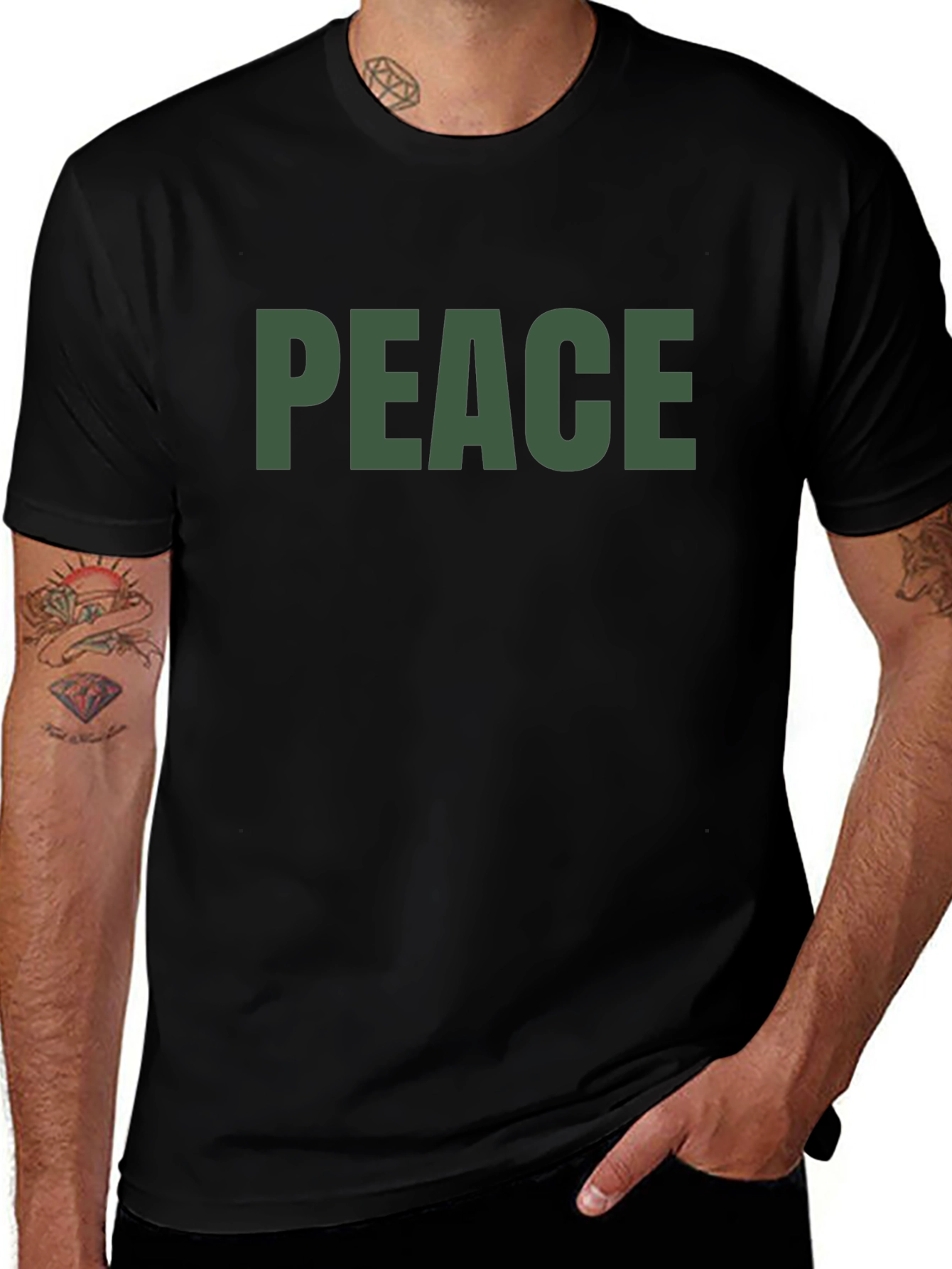 Peace T-Shirt - Olive Green Text