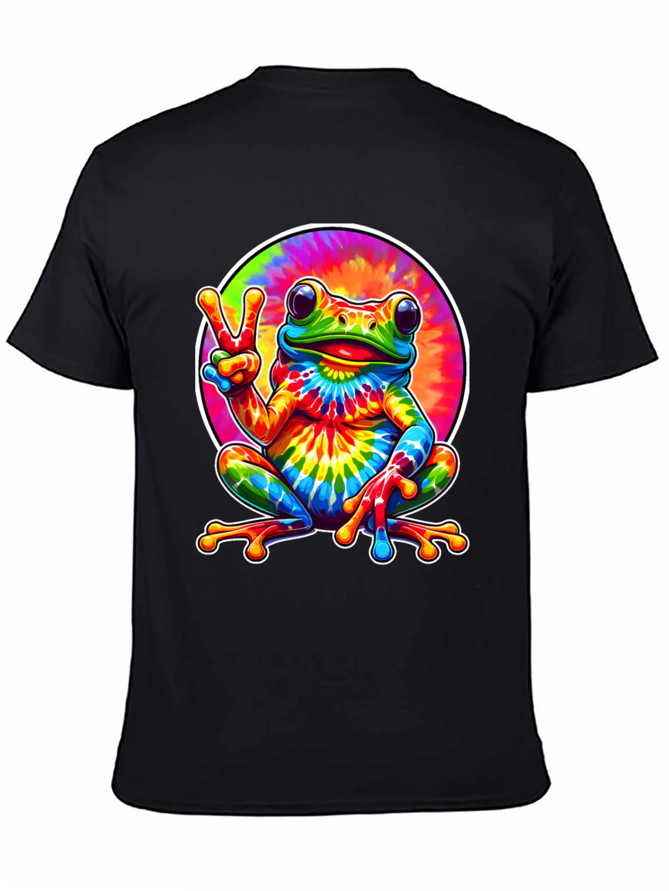 Tie Dye Frog Peace Sign Graphic T-Shirt