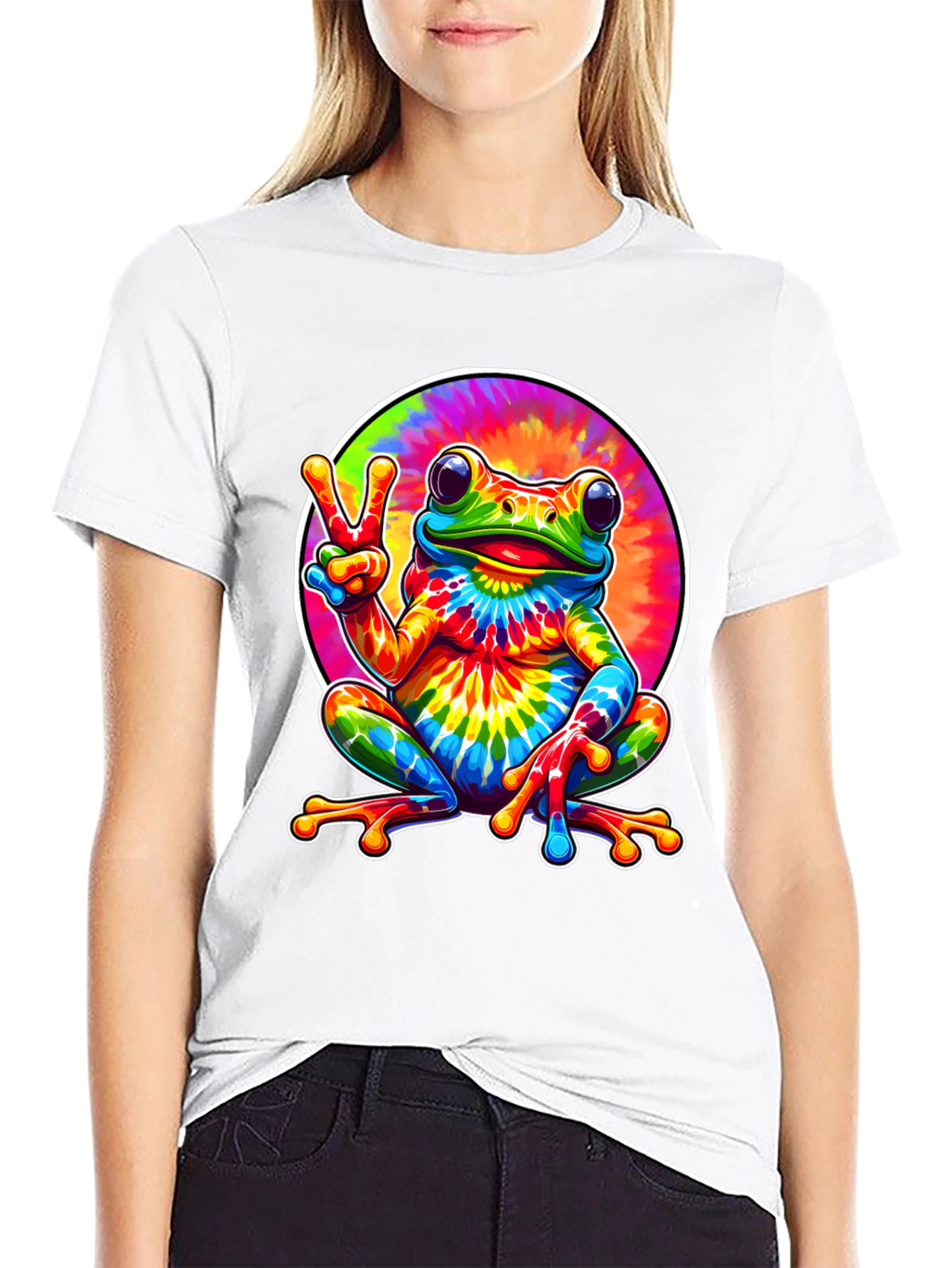 Tie Dye Frog Peace Sign Graphic T-Shirt