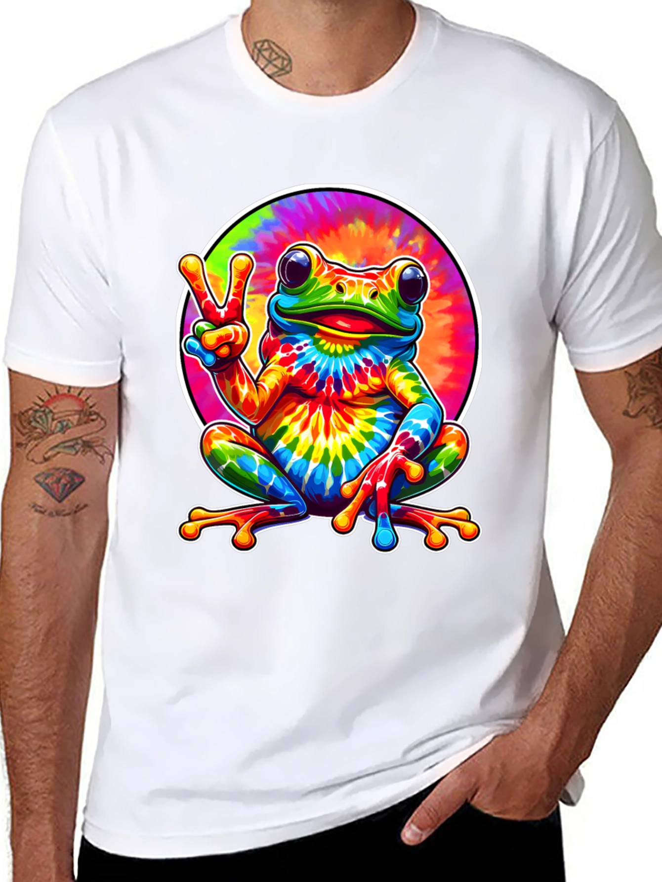Tie Dye Frog Peace Sign Graphic T-Shirt