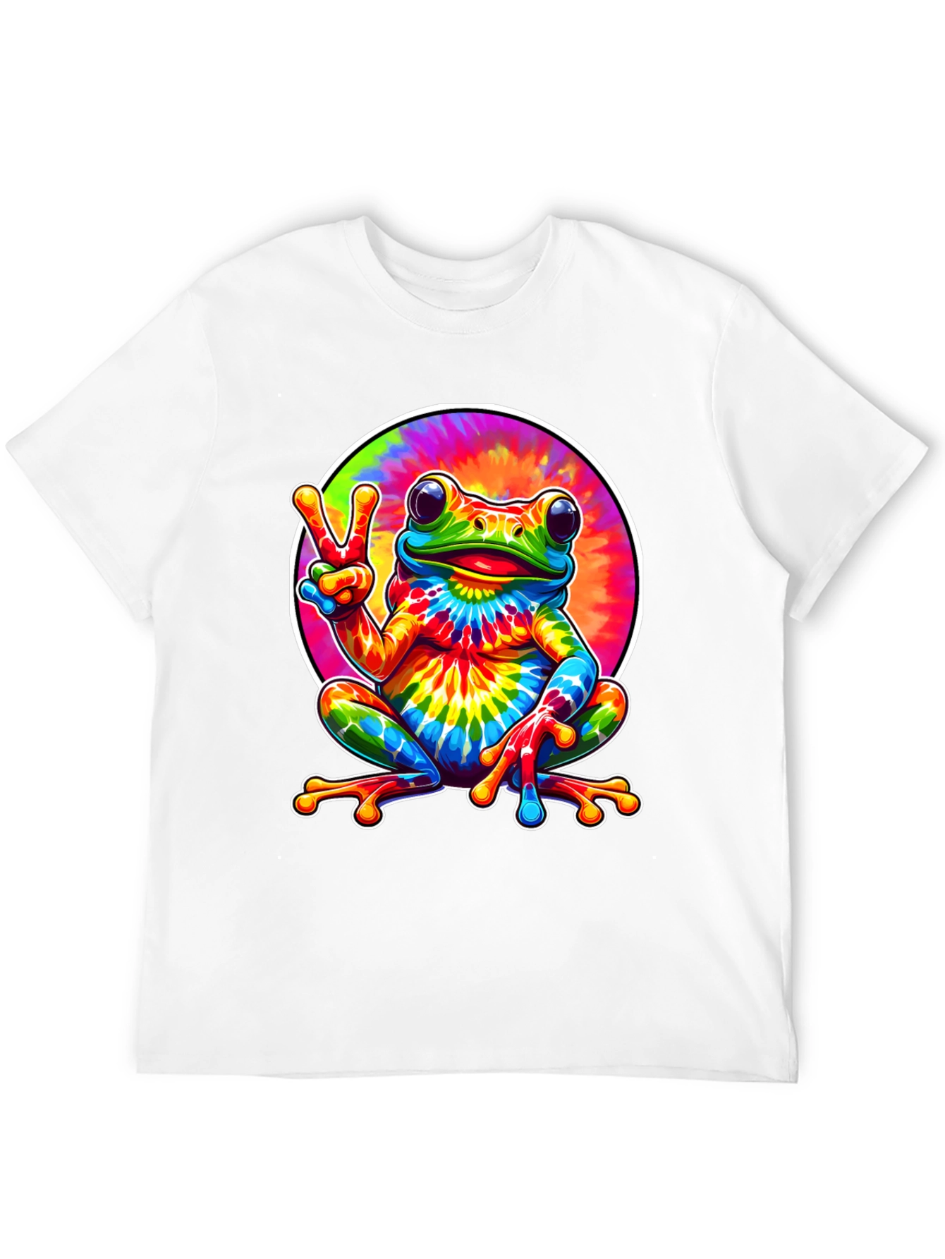 Tie Dye Frog Peace Sign Graphic T-Shirt