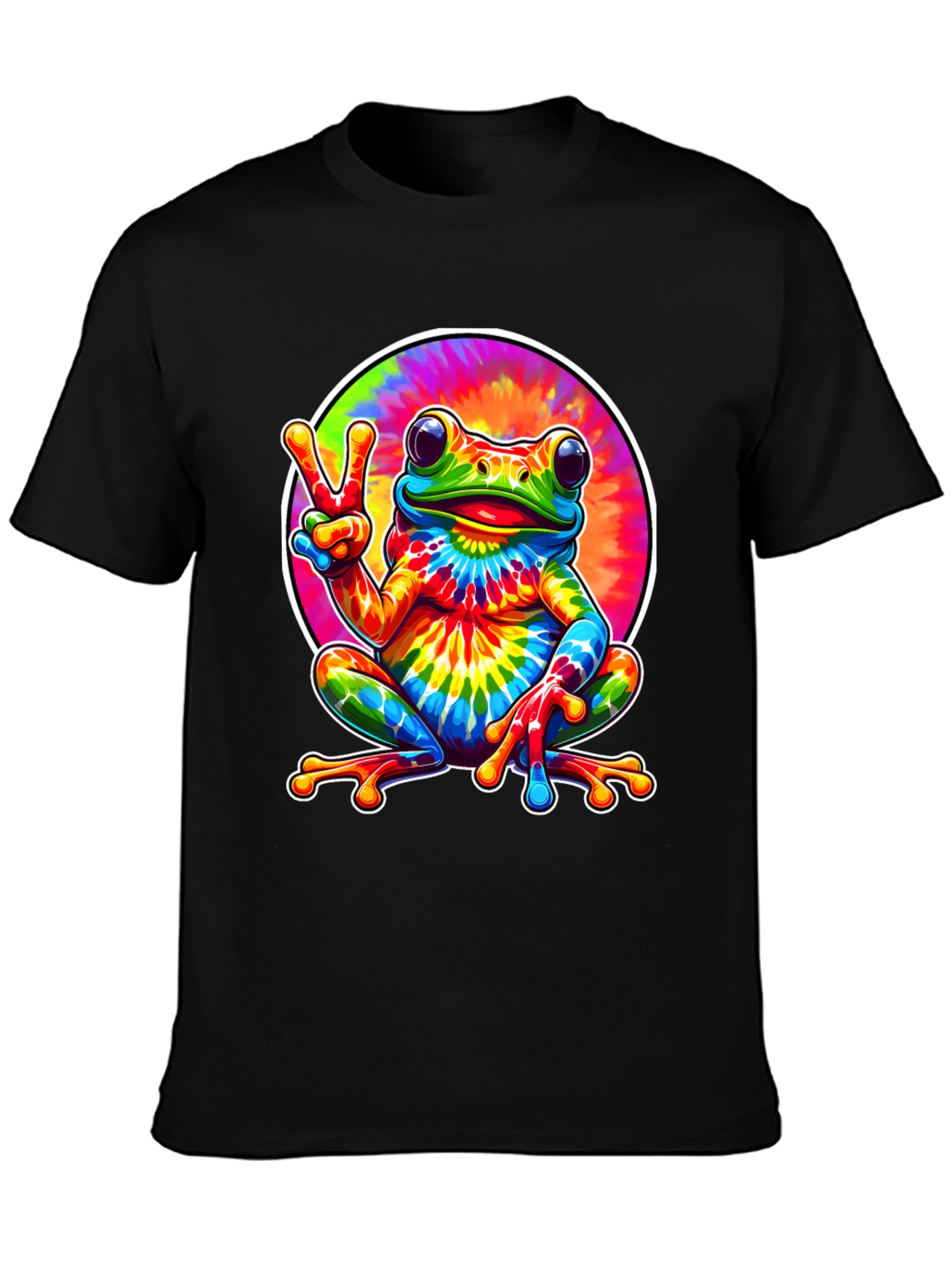 Tie Dye Frog Peace Sign Graphic T-Shirt