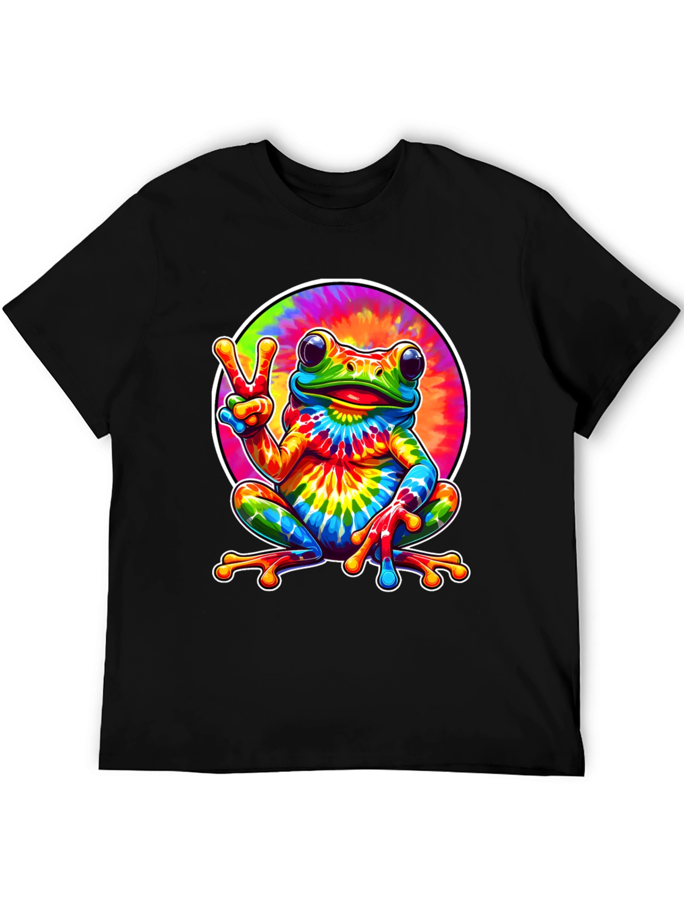 Tie Dye Frog Peace Sign Graphic T-Shirt