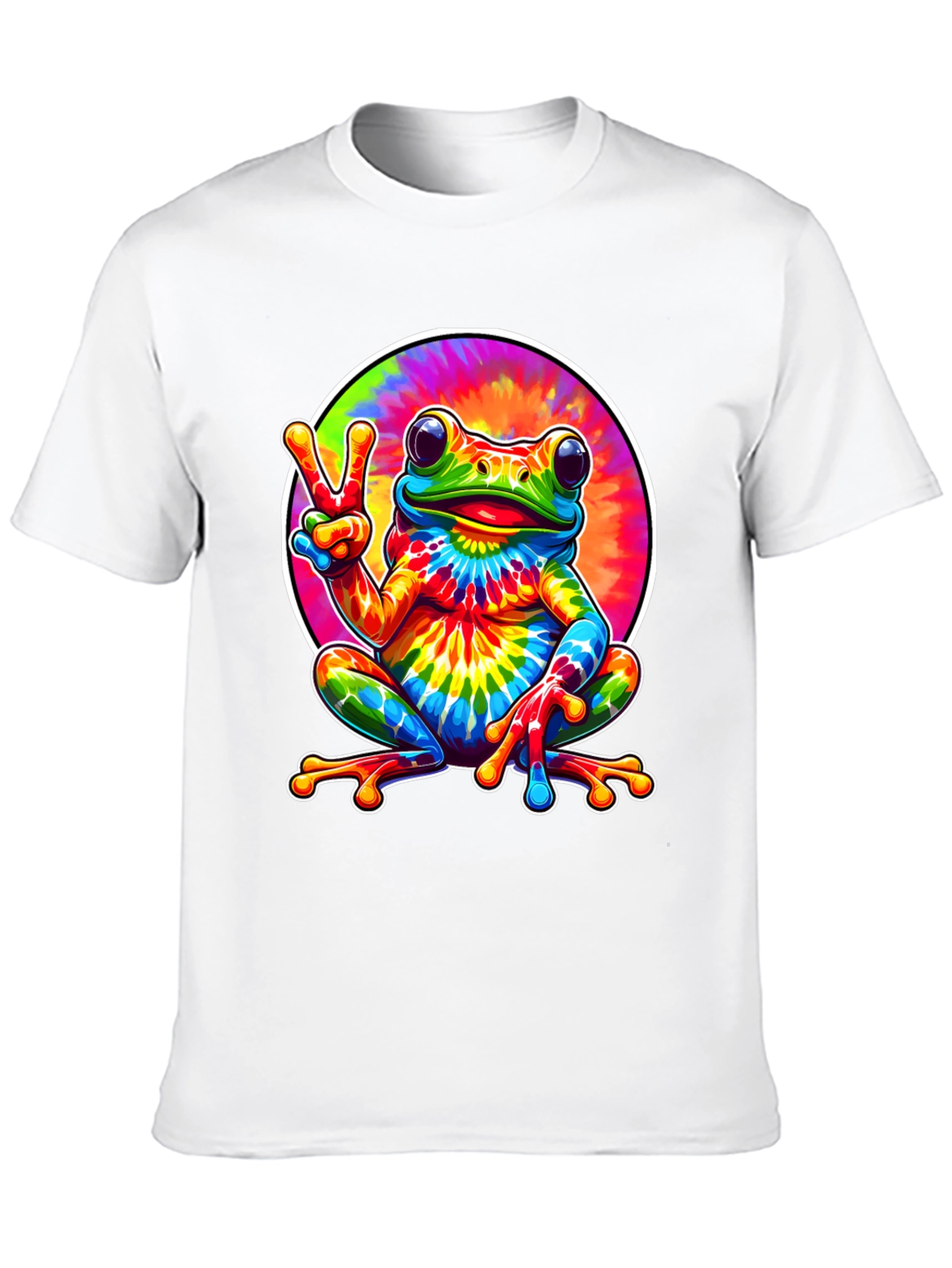 Tie Dye Frog Peace Sign Graphic T-Shirt