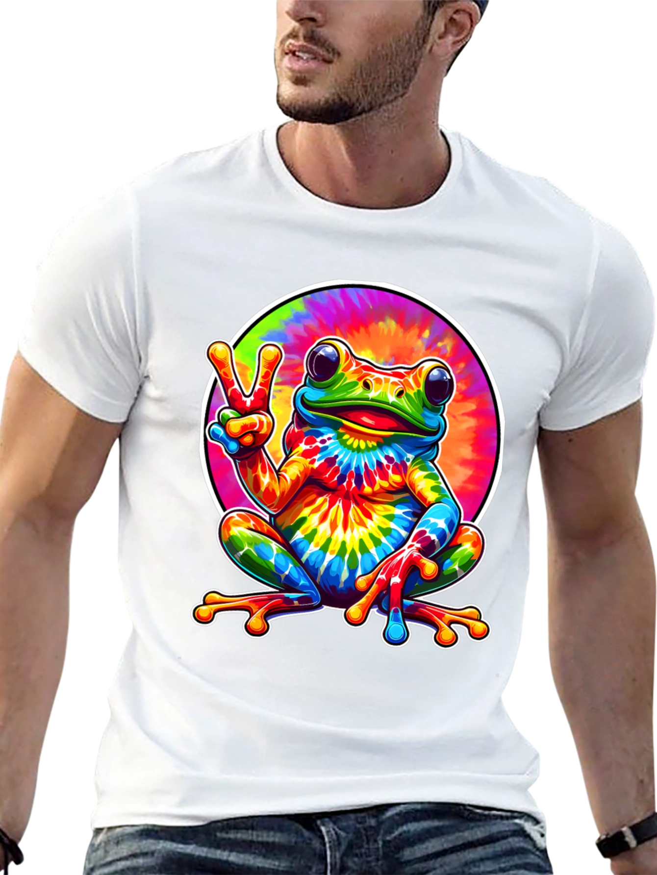 Tie Dye Frog Peace Sign Graphic T-Shirt