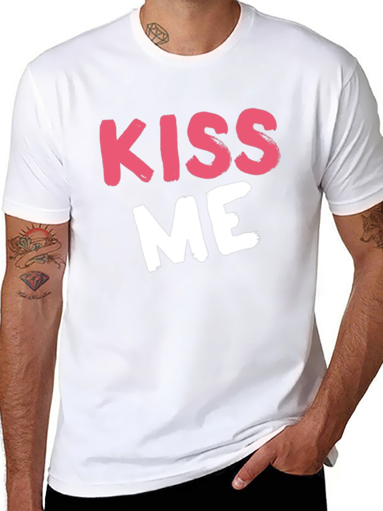 Kiss Me Graphic Tee - Black Crew Neck T-Shirt