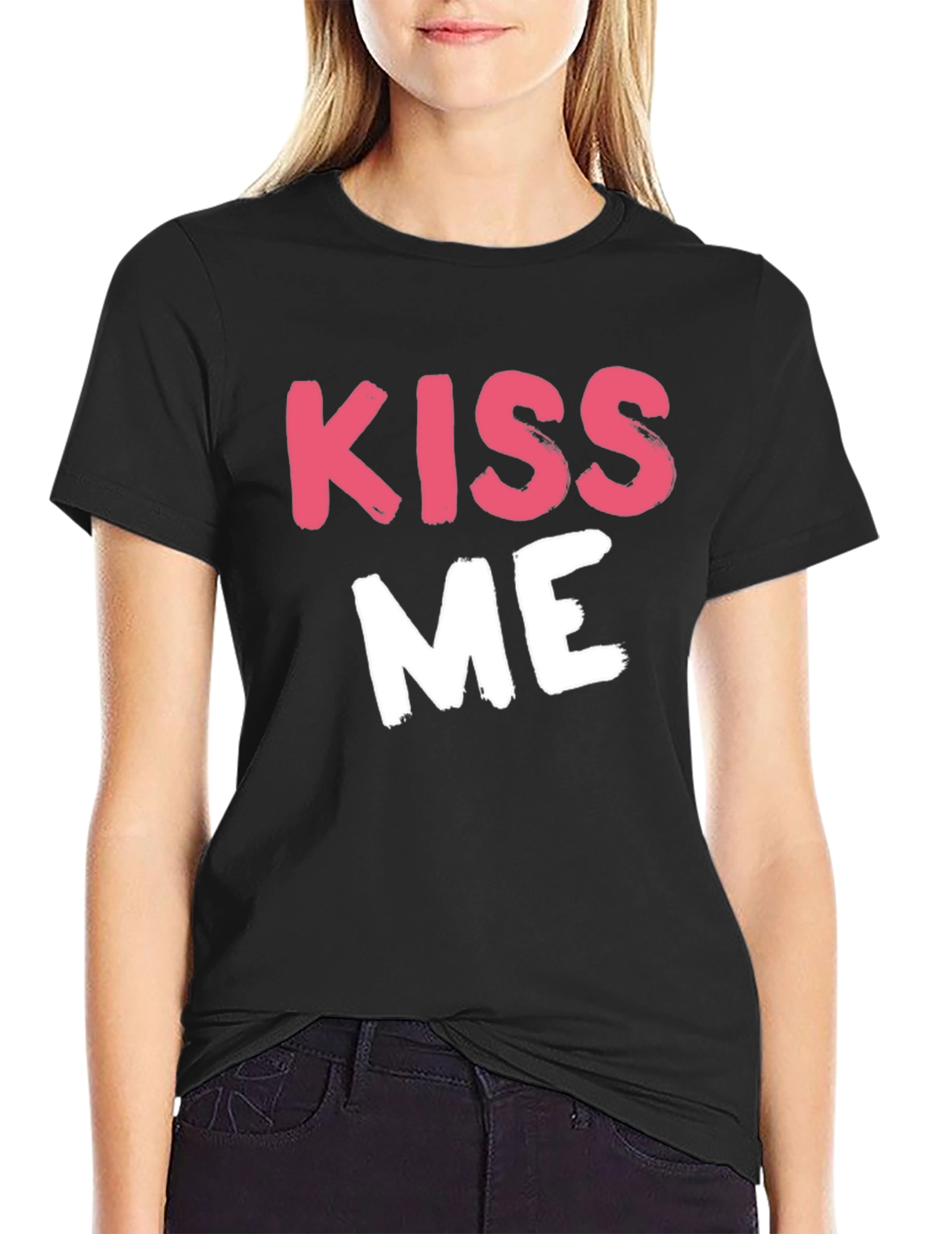 Kiss Me Graphic Tee - Black Crew Neck T-Shirt