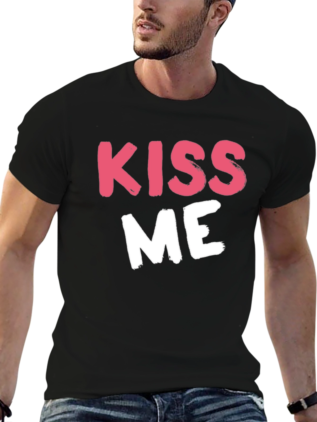 Kiss Me Graphic Tee - Black Crew Neck T-Shirt