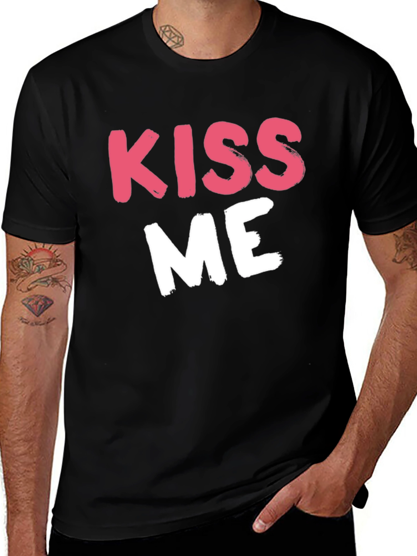 Kiss Me Graphic Tee - Black Crew Neck T-Shirt