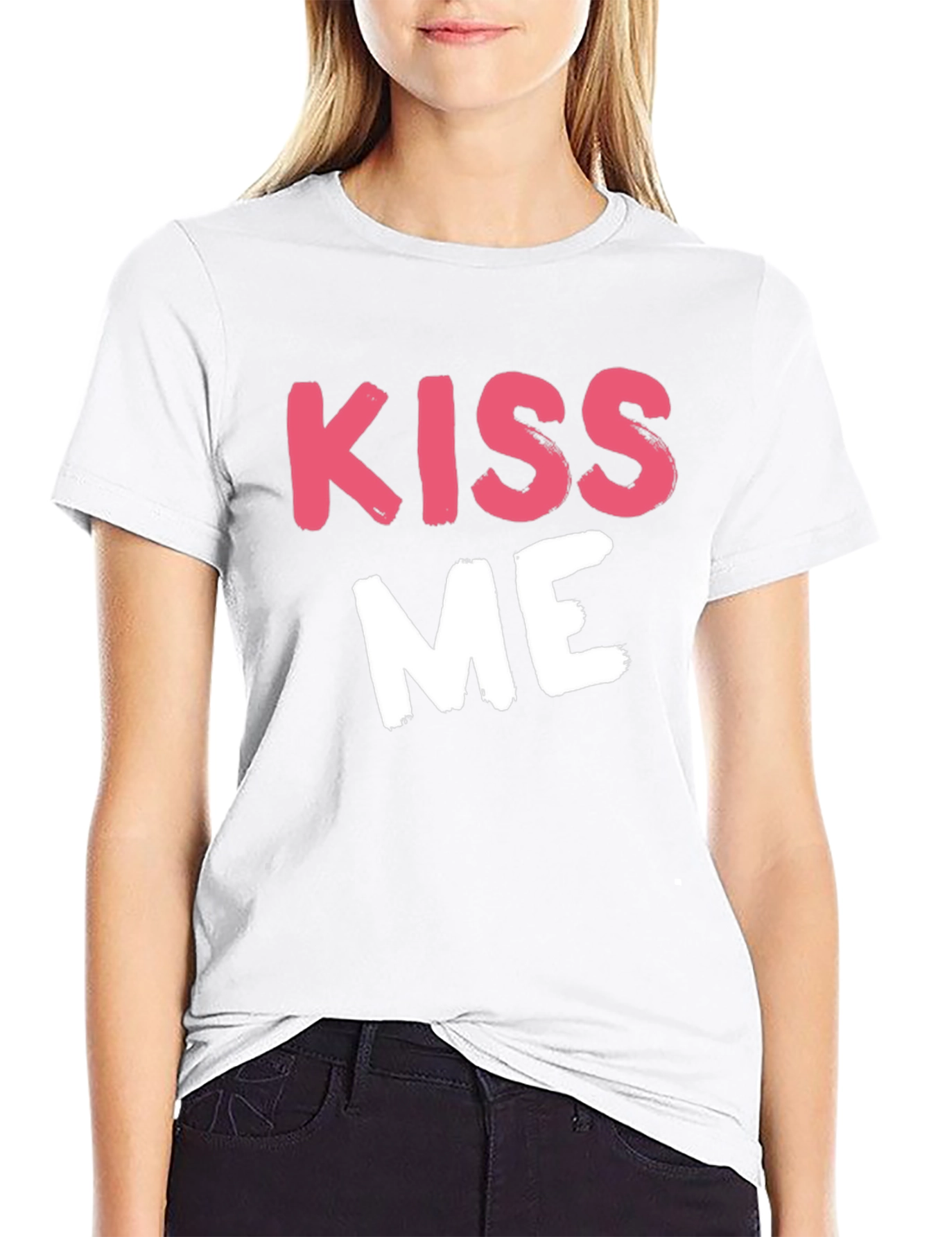 Kiss Me Graphic Tee - Black Crew Neck T-Shirt