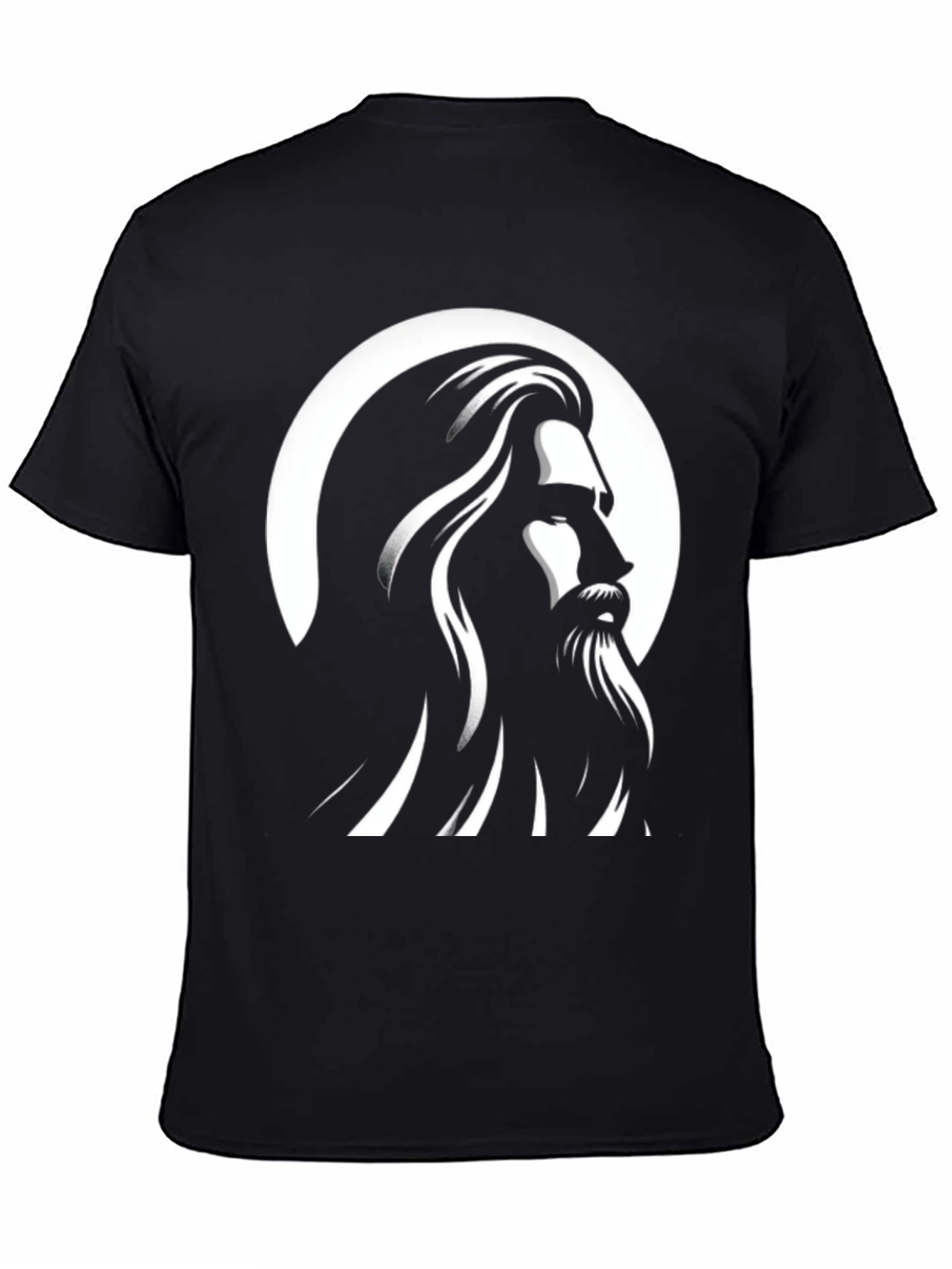Black Graphic Tee - Bearded Man Silhouette Design