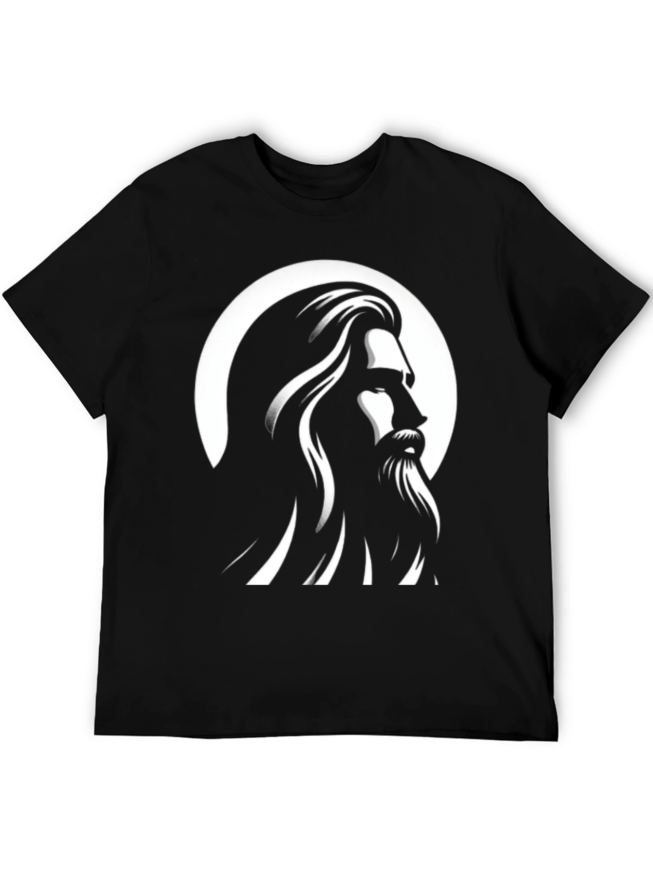 Black Graphic Tee - Bearded Man Silhouette Design