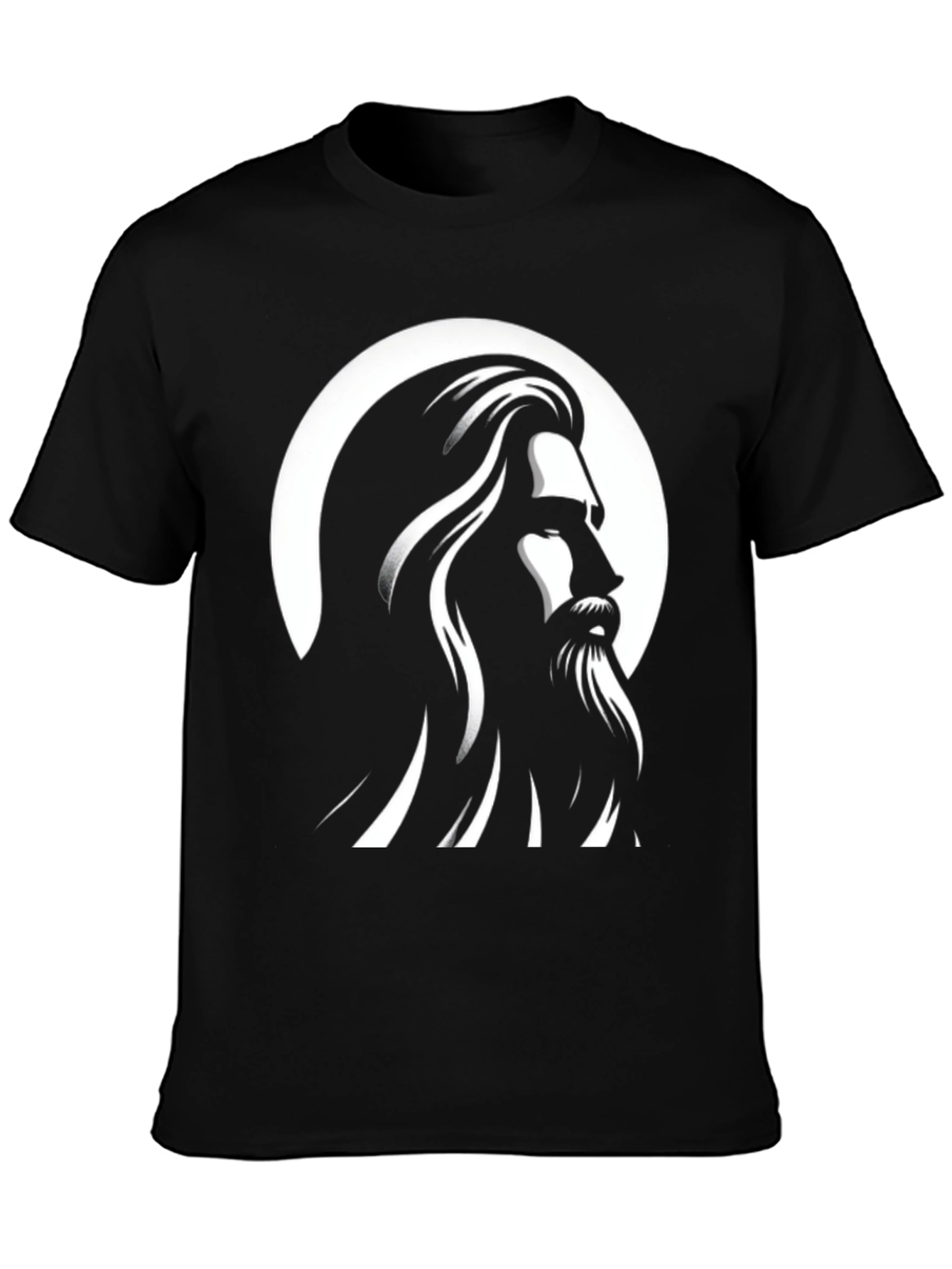 Black Graphic Tee - Bearded Man Silhouette Design