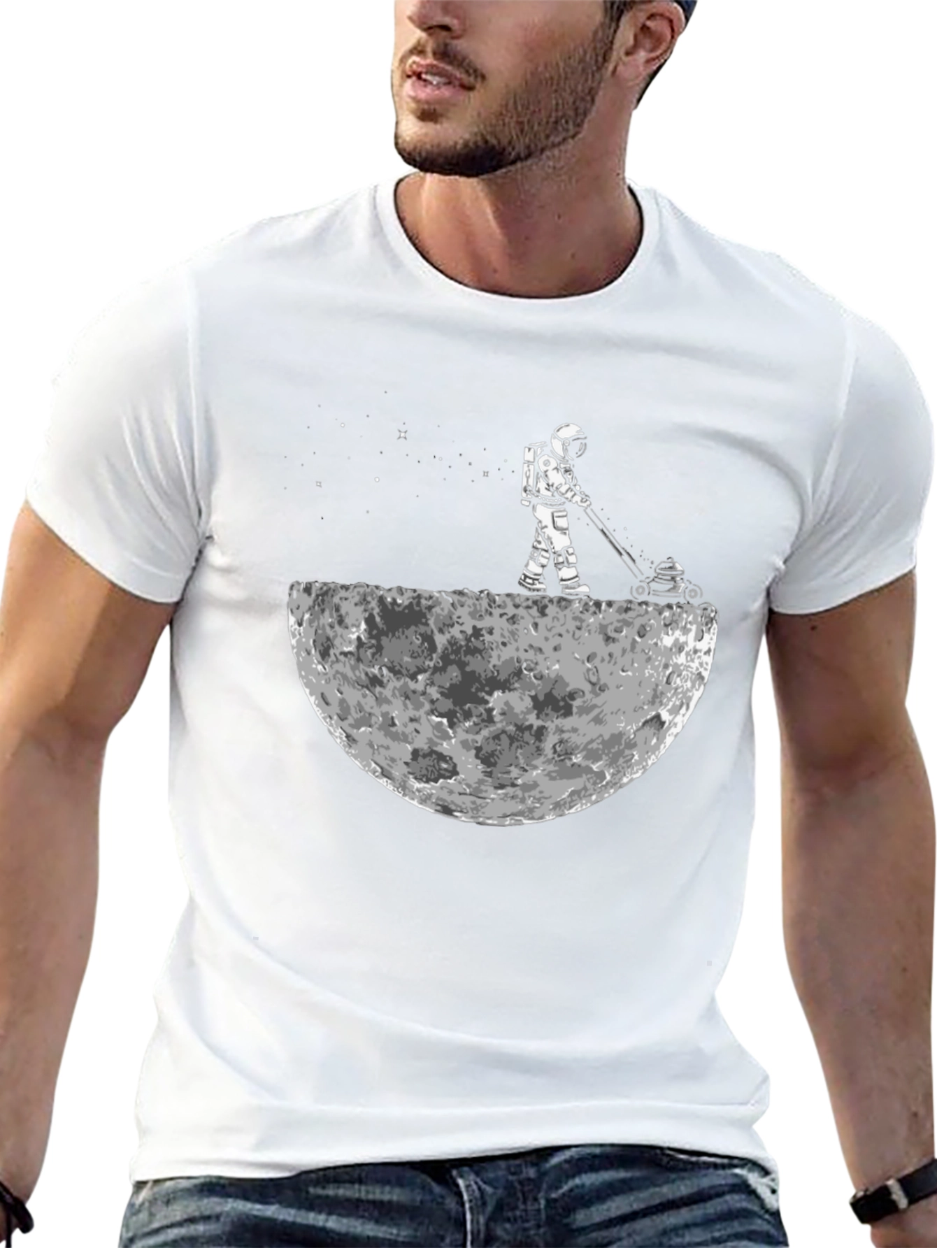 Astronaut Moon Mowing Black T-Shirt