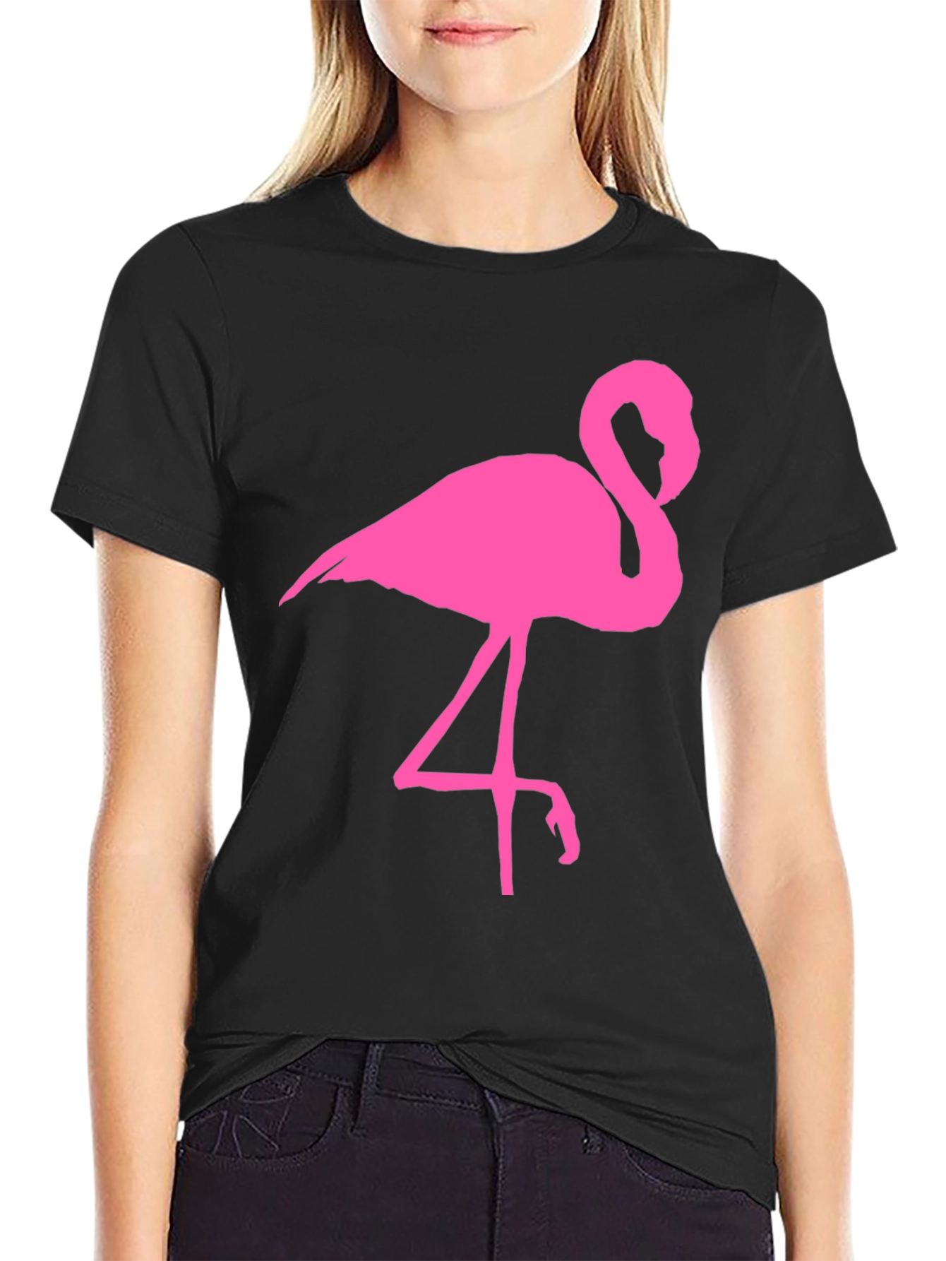 Pink Flamingo Graphic Tee - Black
