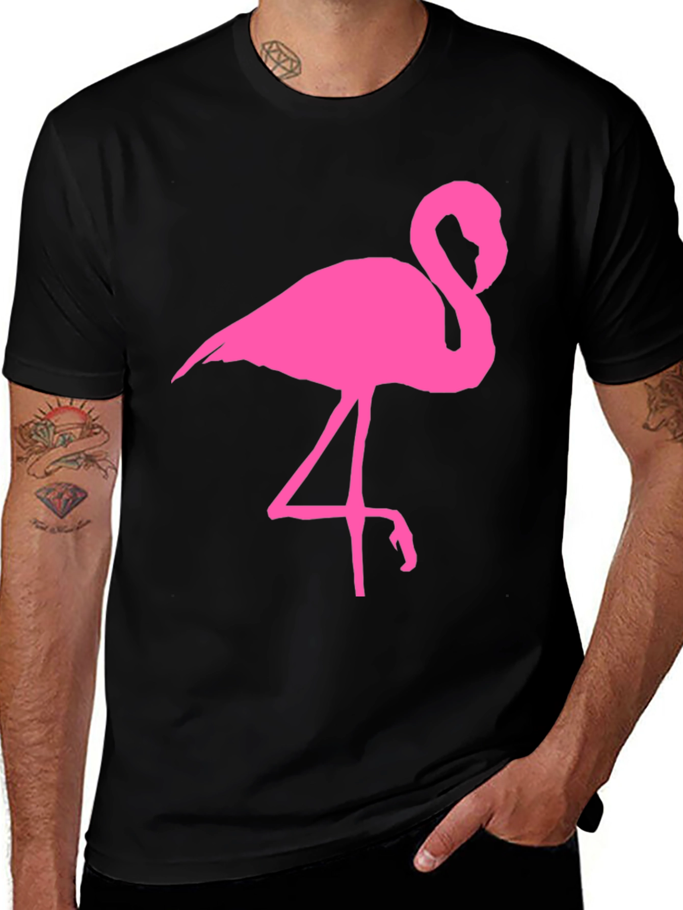 Pink Flamingo Graphic Tee - Black