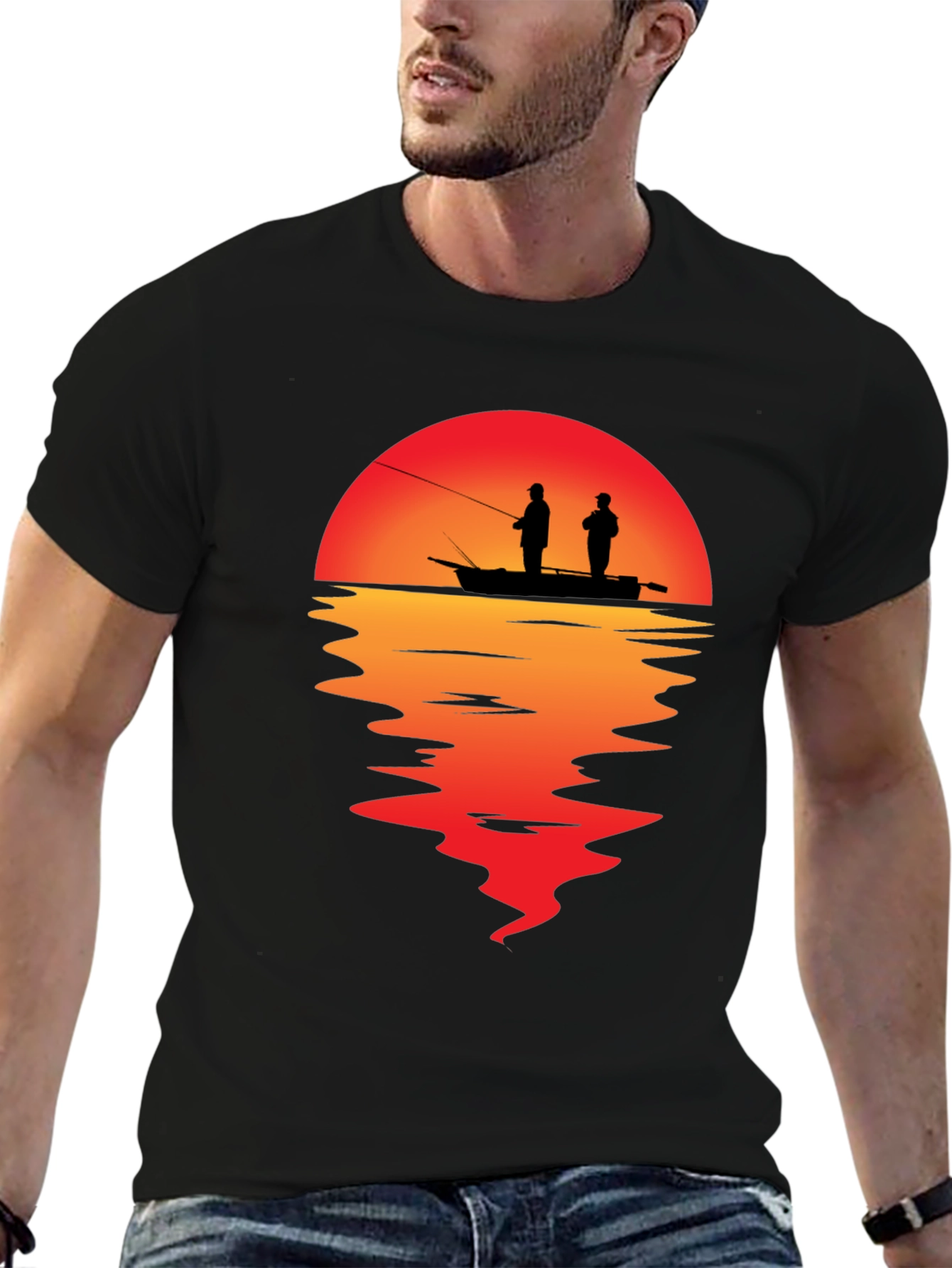 Sunset Fishing Graphic T-Shirt