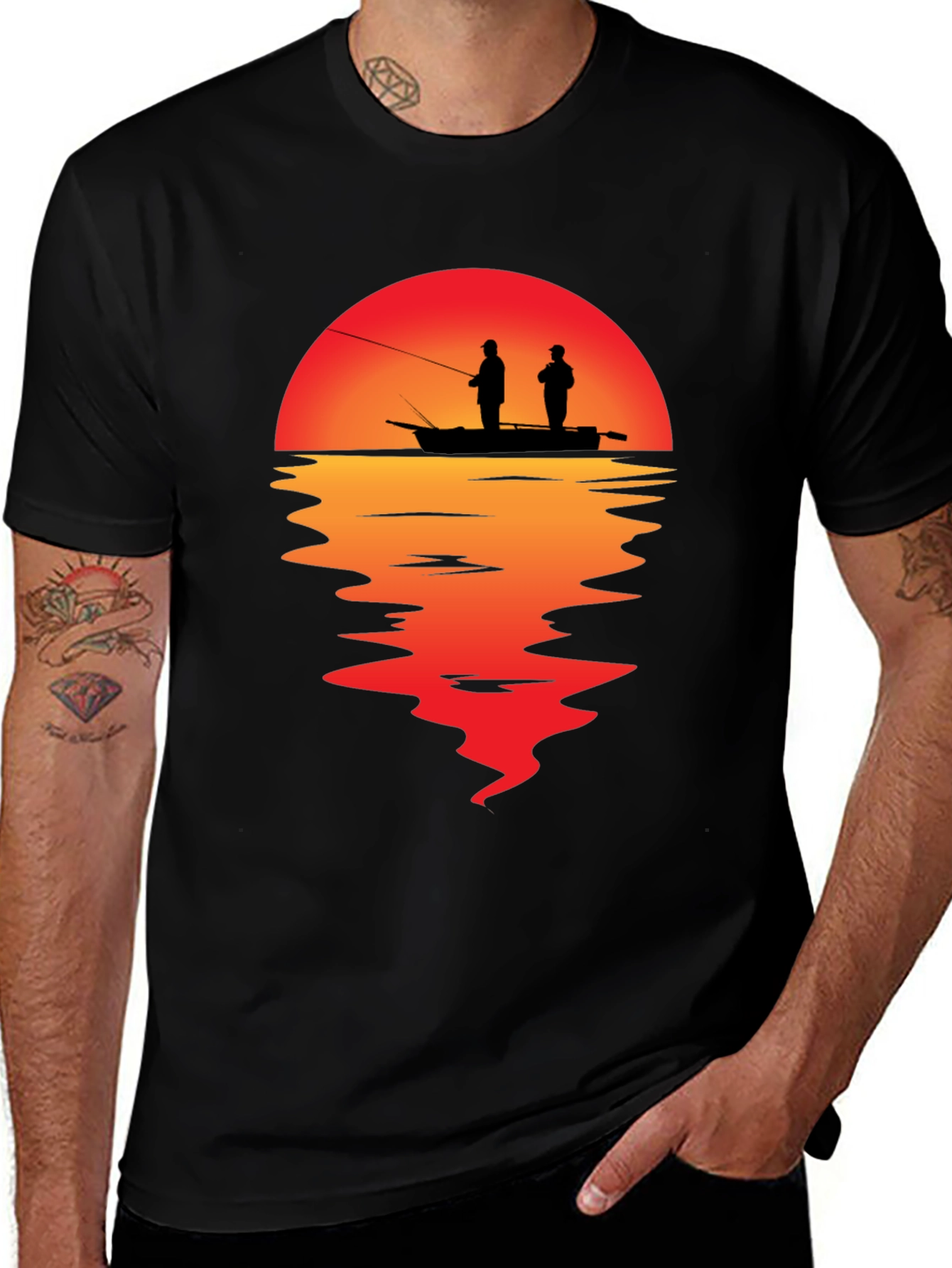 Sunset Fishing Graphic T-Shirt