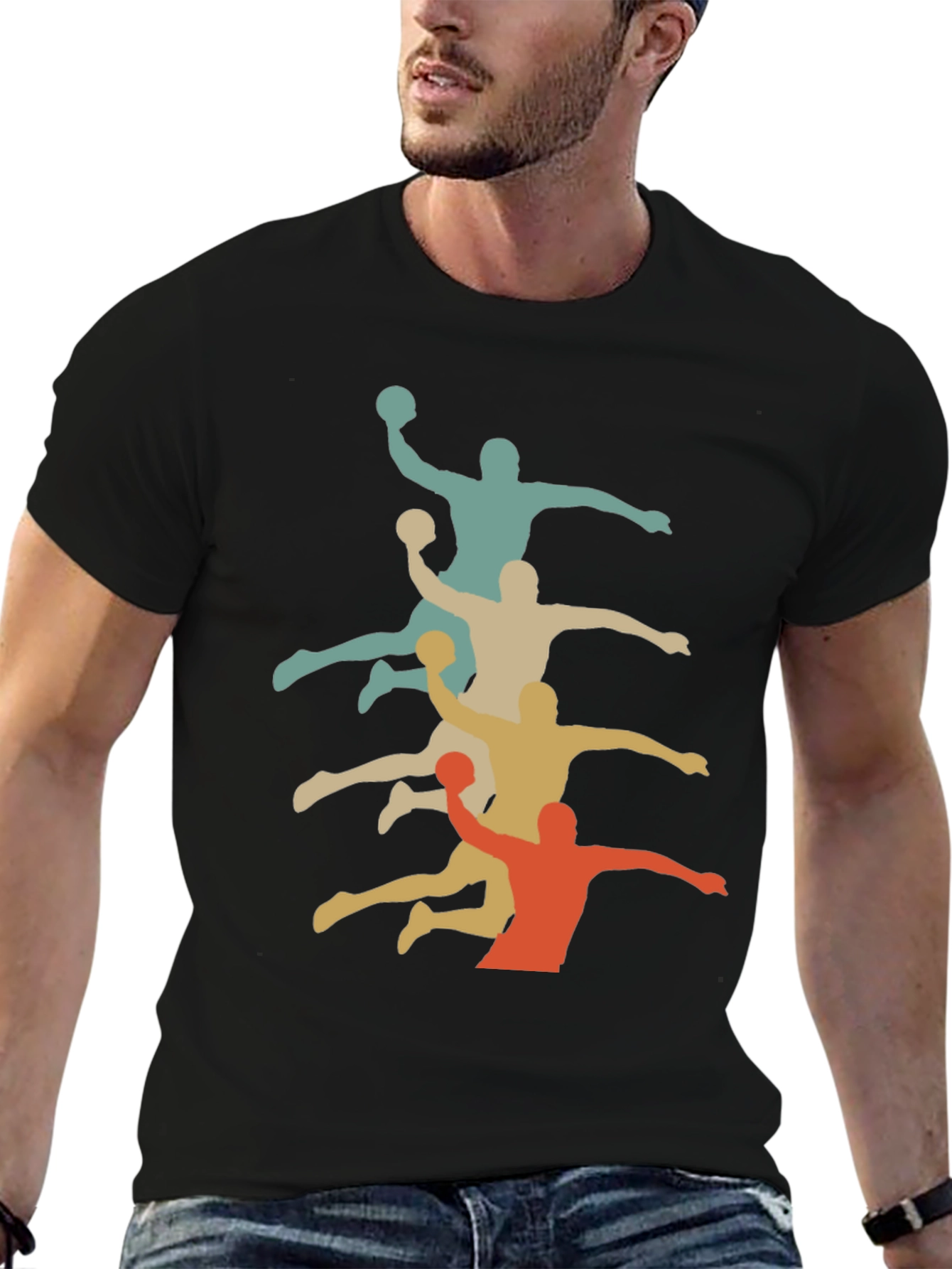 Retro Handball Player Graphic T-Shirt