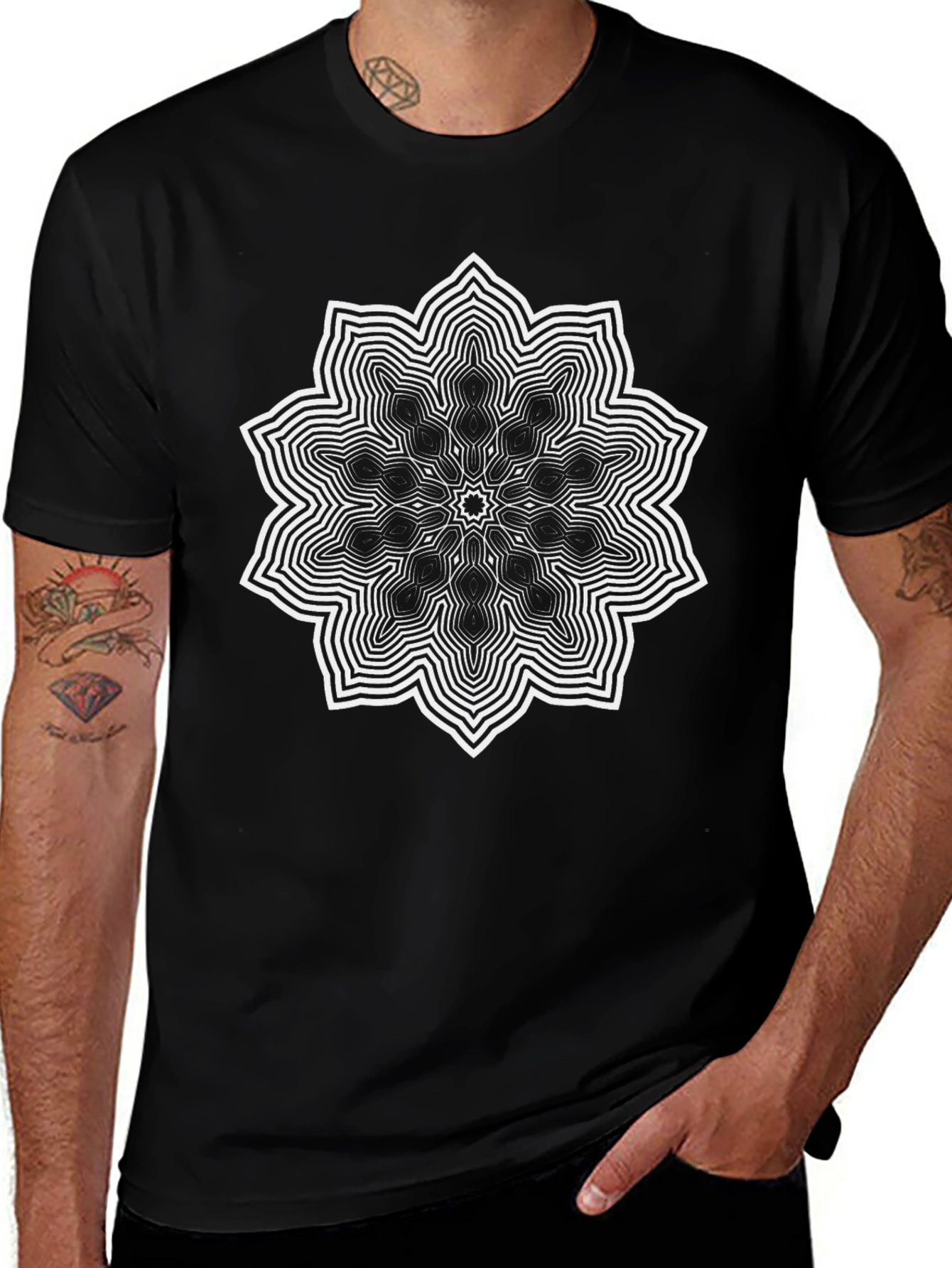 Geometric Mandala Black T-Shirt - Stylish Unisex Tee