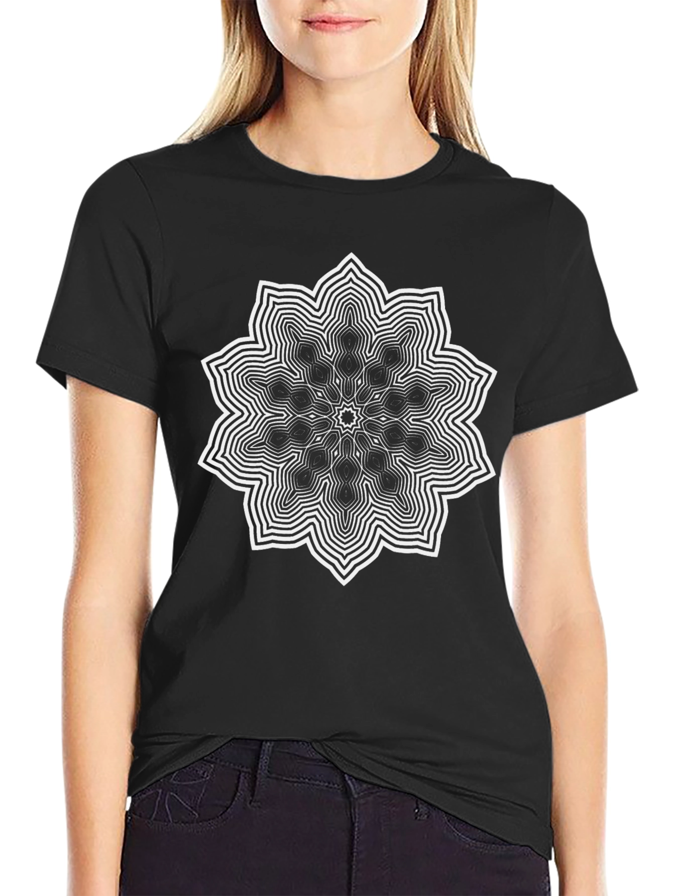 Geometric Mandala Black T-Shirt - Stylish Unisex Tee