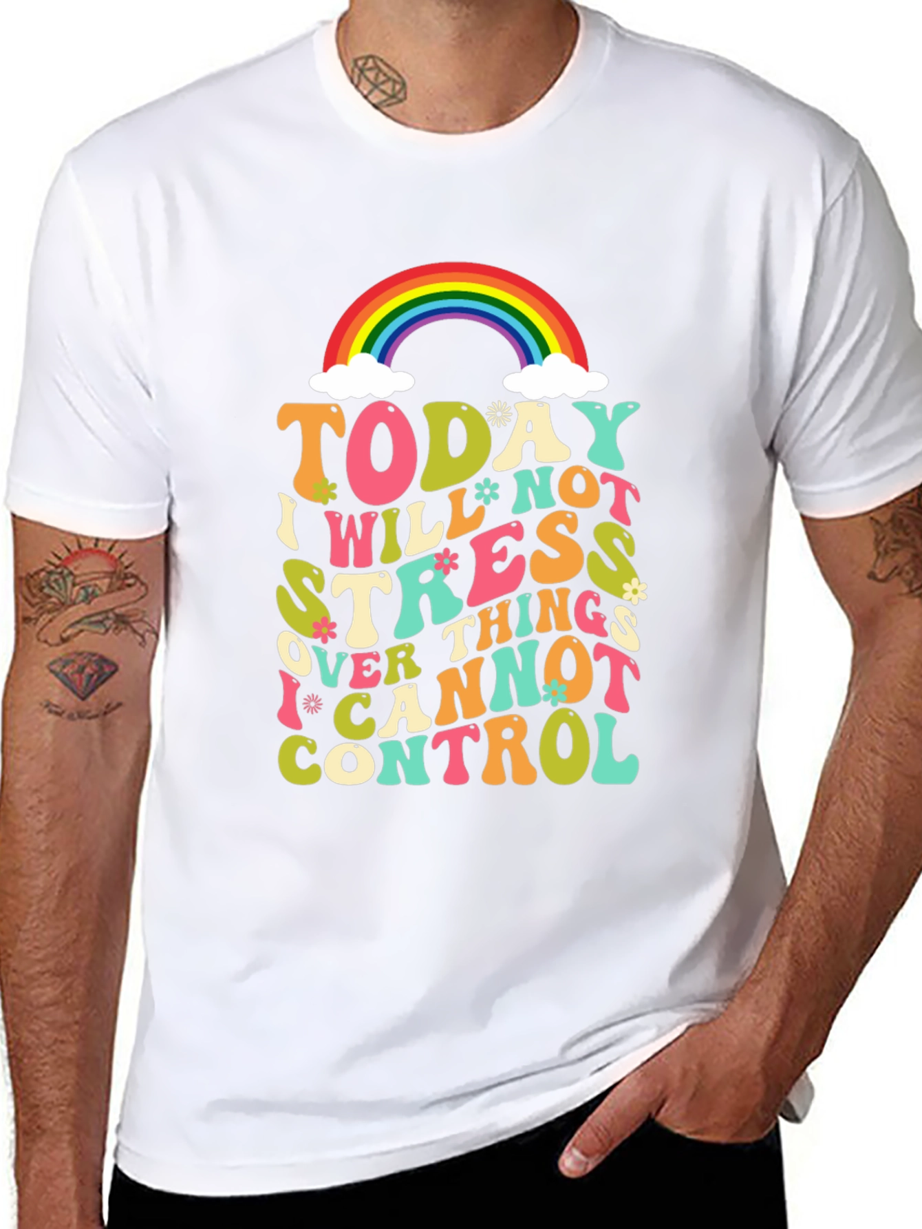 Rainbow Graphic T-Shirt: No Stress Control