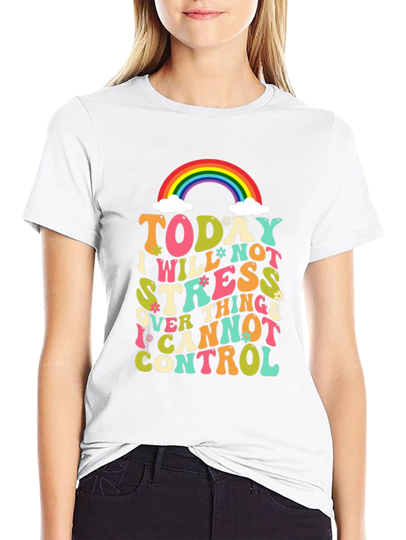 Rainbow Graphic T-Shirt: No Stress Control