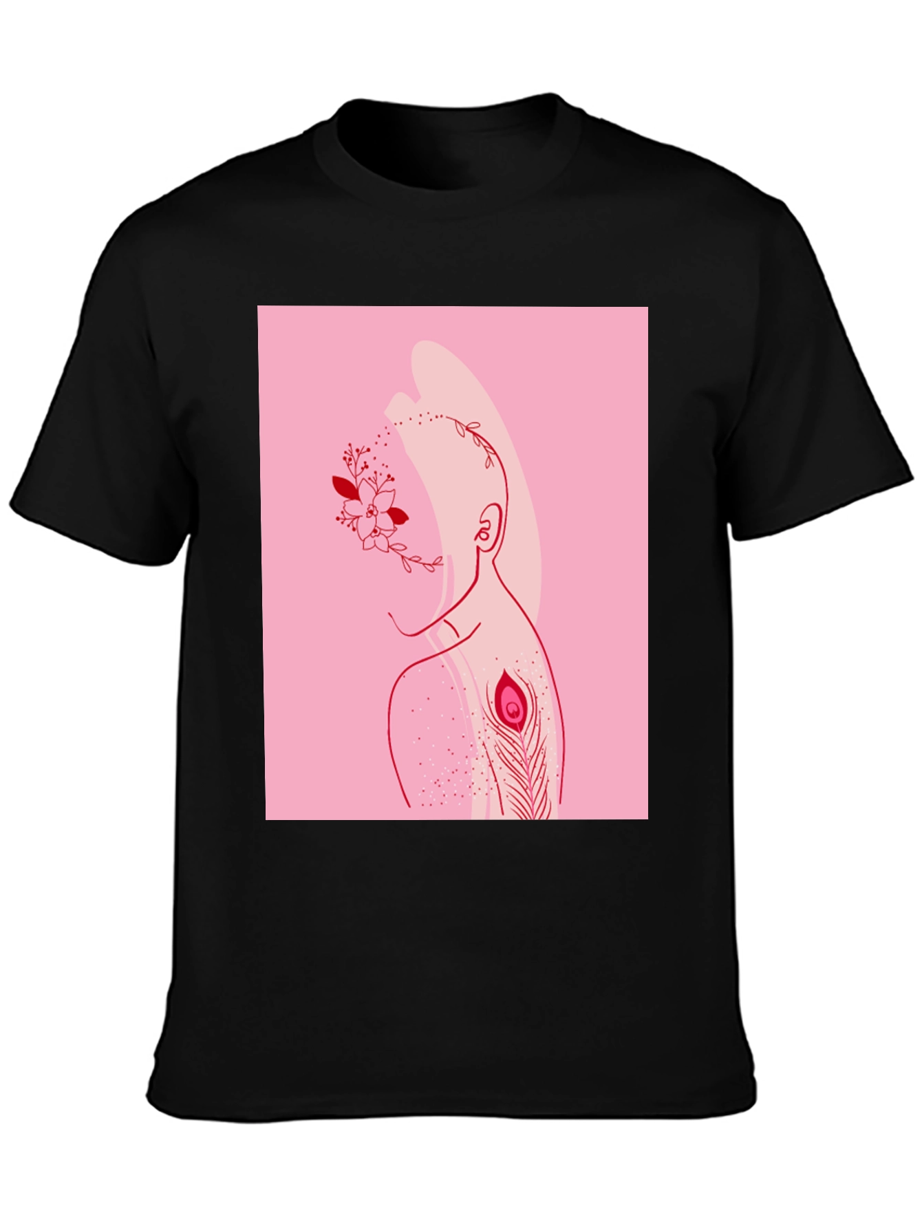 Modern Artistic T-Shirt: Floral & Peacock Design