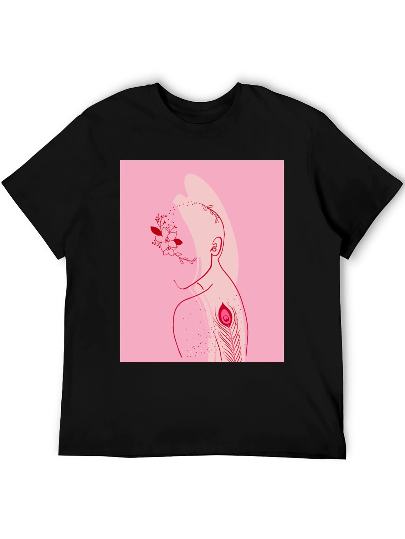 Modern Artistic T-Shirt: Floral & Peacock Design
