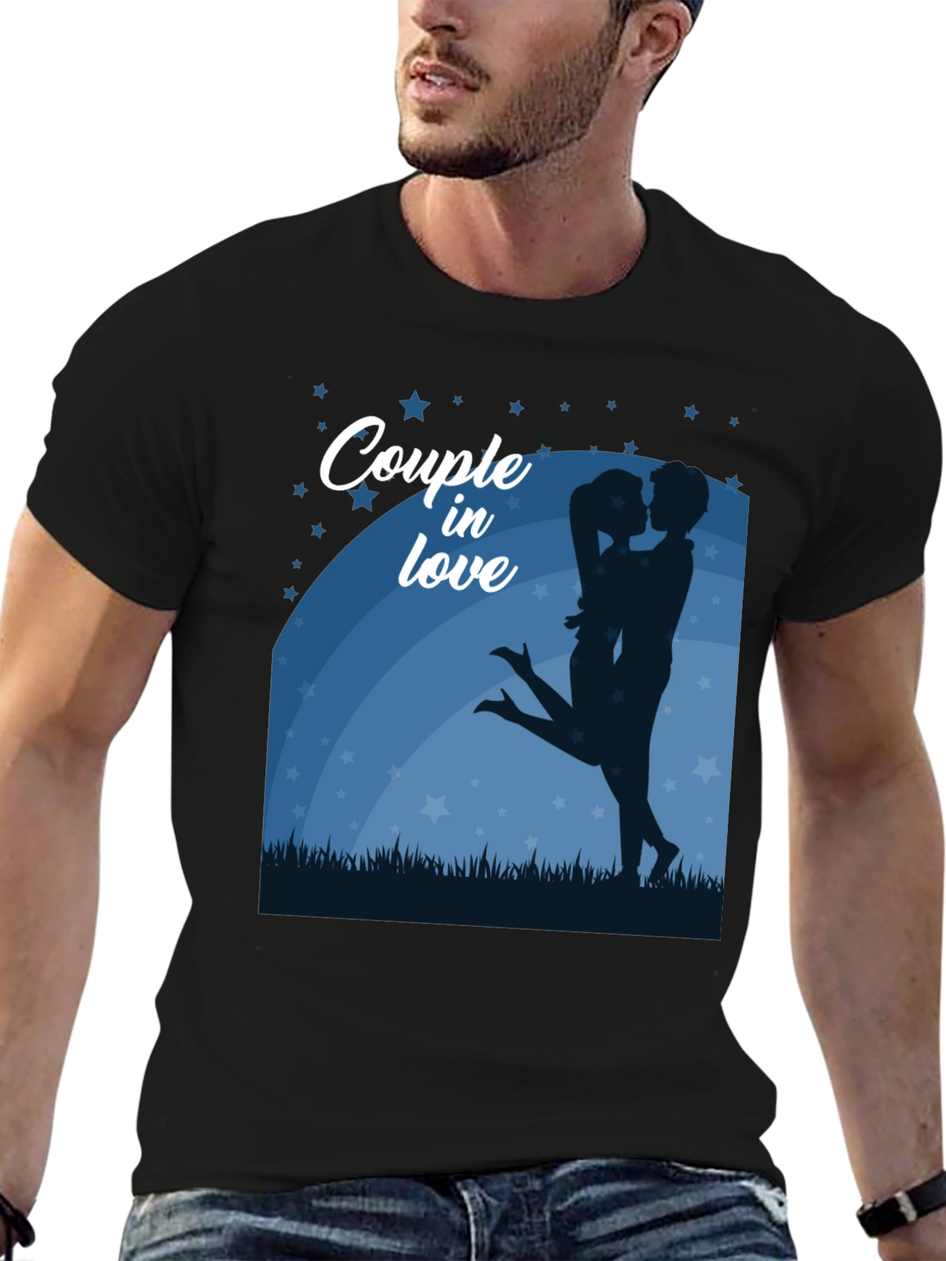 Couple in Love Graphic Tee - Romantic Black Shirt