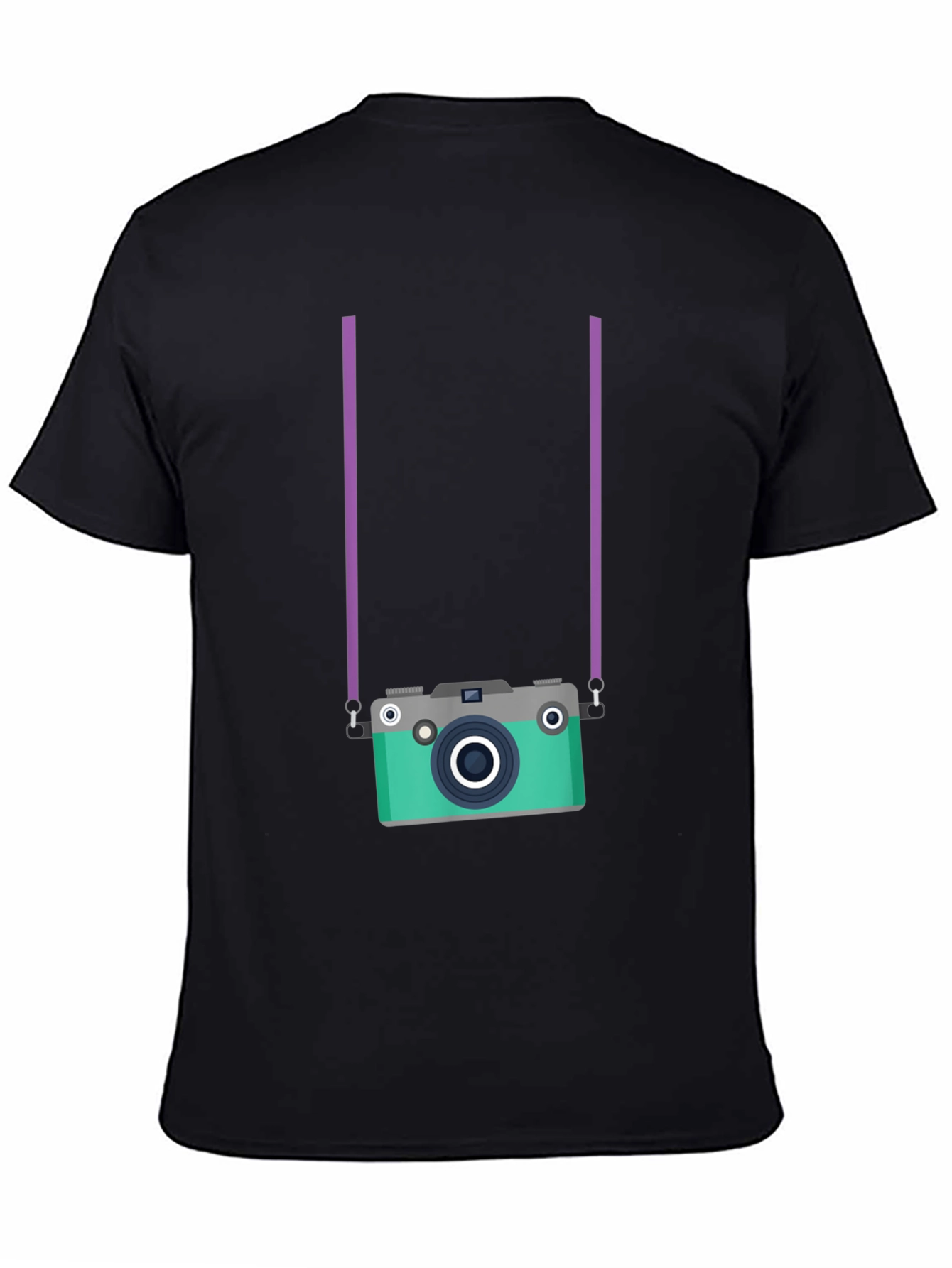Retro Camera Graphic Tee - Black Cotton Casual Shirt